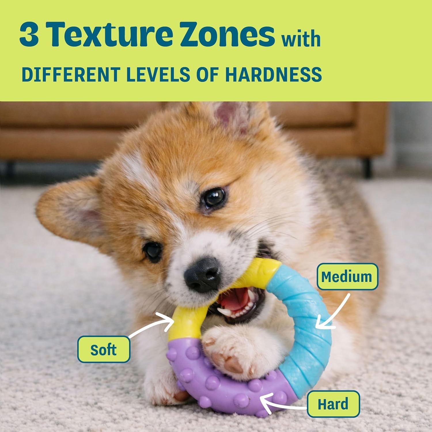 image:imageDental Chew Wheel Dog Toy Ring amp Rope Tug MultiTextured Soft on Teeth Moderate Chewers Mint Scented 9Ring