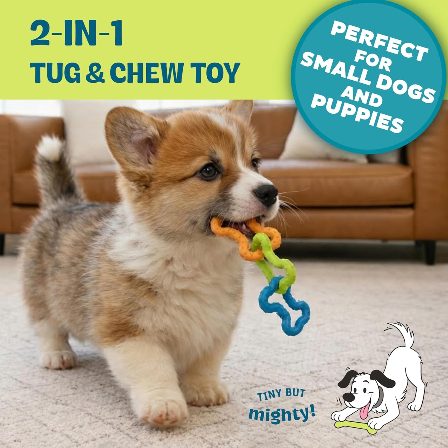 image:imageOrka Puppy 3 Pack Dental Chew Toys MultiTextured Tug Rope amp Fetch Teething Puppies amp Small Dogs 105Bonetugz Blue