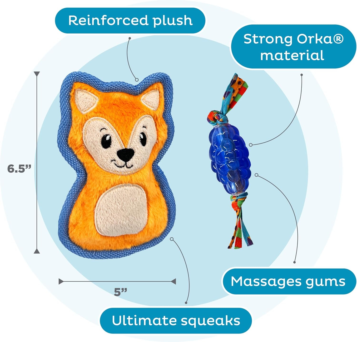 image:imageOutward Hound Dentalinks Dog Chew Toy Rings for Small Dogs and Puppies Mlt BlueMini Orka and Fox