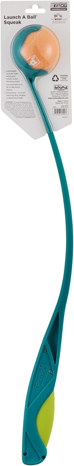 image:imageOutward Hound Launch A Ball Squeak Dog Ball Launcher Interactive Fetch Toy Squeaker Handle LongDistance Play SlobberFree PickupBlue Dog Ball Launcher with Squeaking Handle