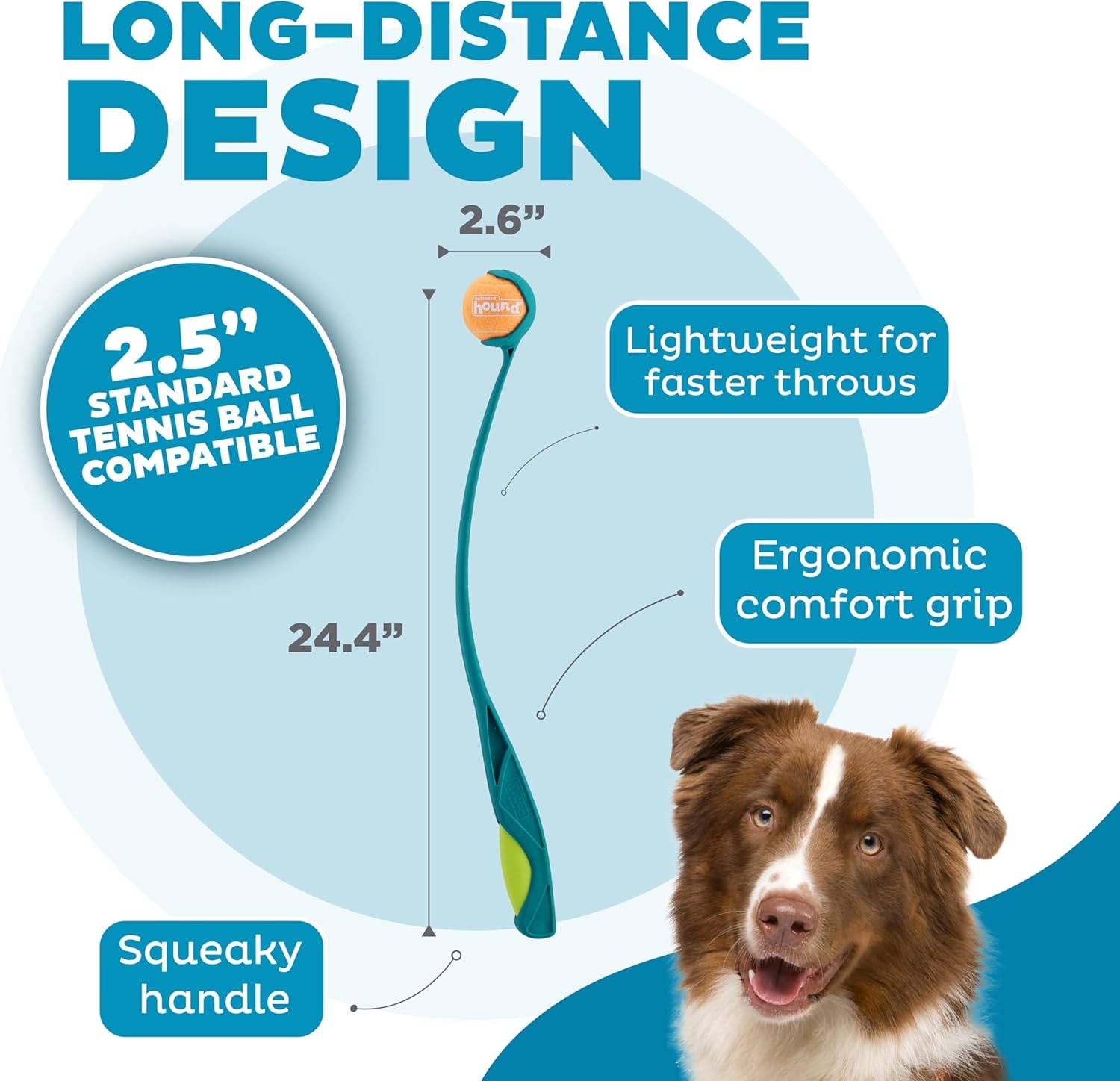image:imageOutward Hound Launch A Ball Squeak Dog Ball Launcher Interactive Fetch Toy Squeaker Handle LongDistance Play SlobberFree PickupBlue Dog Ball Launcher with Squeaking Handle