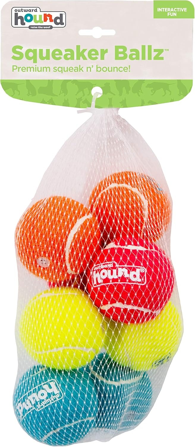 image:imageOutward Hound Squeaker Ballz Squeaky Tiny Tennis Balls for Small Dogs Under 15 lbs Fetch amp Training XSmall 15 4PackMulti Squeaker Balls