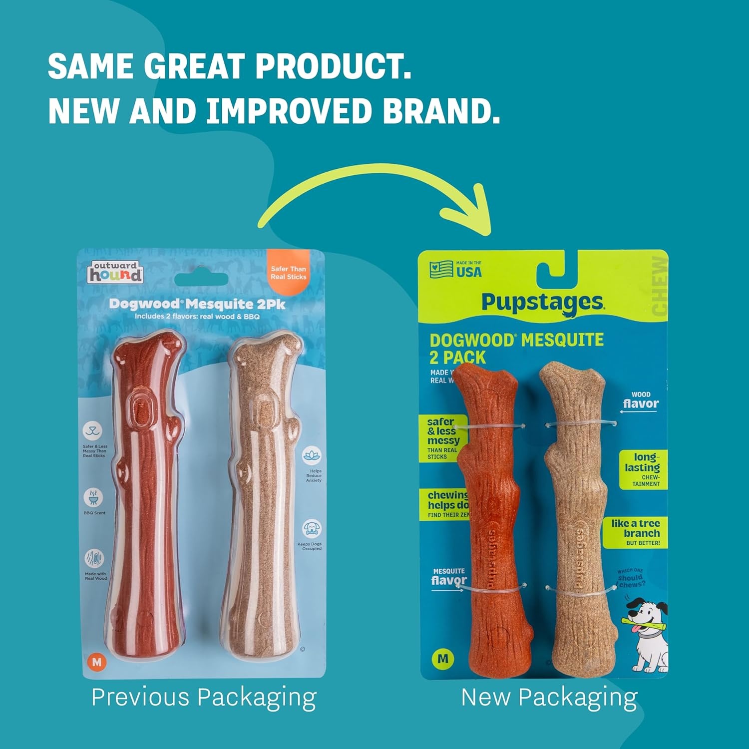 image:imagePupstages Dogwood Mesquite Dog Chew Toy RealWood Blend Moderate Chewers Medium 75 2Pack Natural amp Mesquite FlavorsDogwood Mesquite