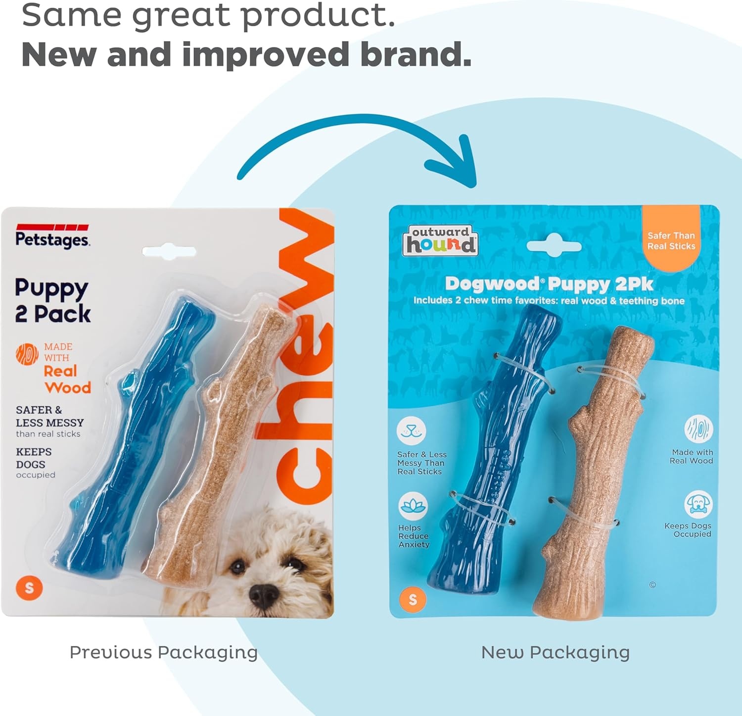 image:imagePupstages Dogwood Mesquite Dog Chew Toy RealWood Blend Moderate Chewers Medium 75 2Pack Natural amp Mesquite FlavorsDogwood Puppy