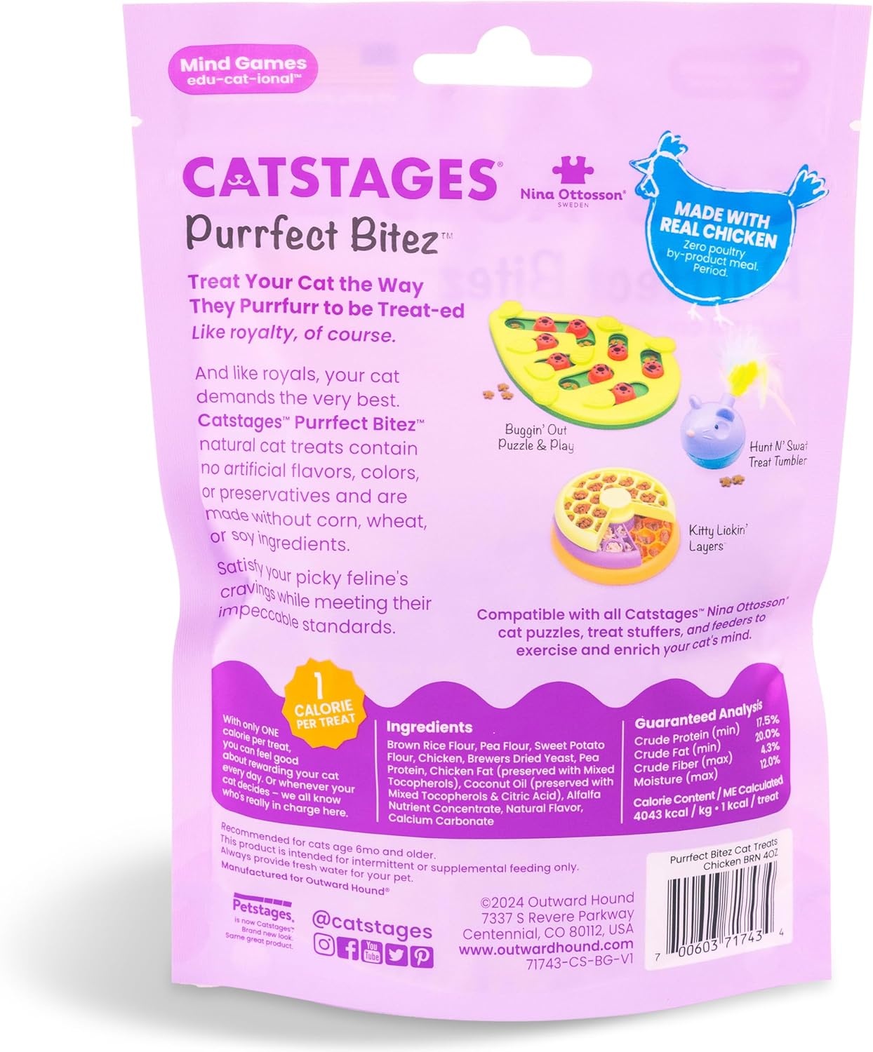 image:imageCatstages by Nina Ottosson Purrfect Bitez Natural Crunchy Cat Treats for Puzzles Toys Feeders amp Training USAMade Real Whitefish Flavor 4ozChicken