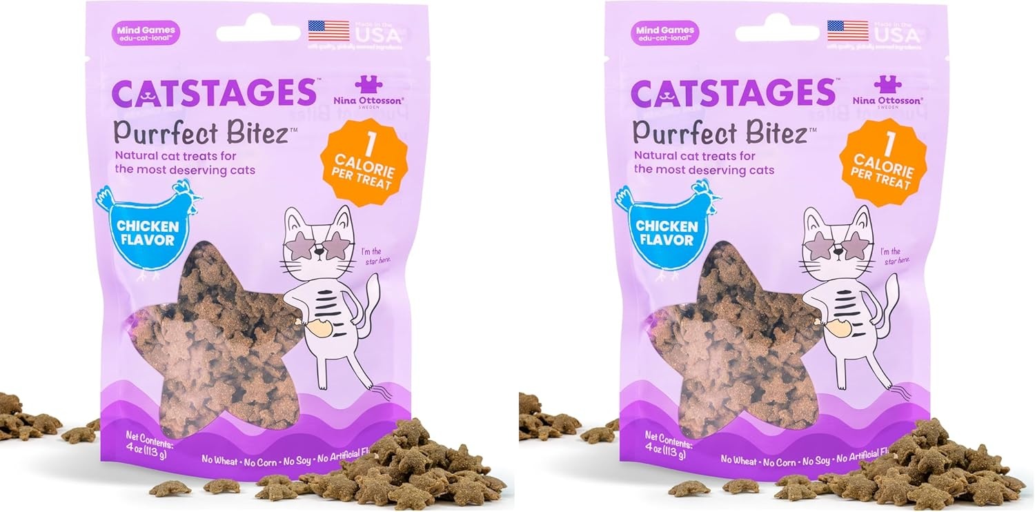 image:imageCatstages by Nina Ottosson Purrfect Bitez Natural Crunchy Cat Treats for Puzzles Toys Feeders amp Training USAMade Real Whitefish Flavor 4ozChicken