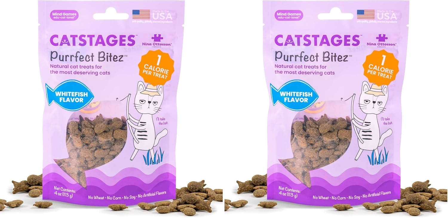 image:imageCatstages by Nina Ottosson Purrfect Bitez Natural Crunchy Cat Treats for Puzzles Toys Feeders amp Training USAMade Real Whitefish Flavor 4ozOcean Whitefish