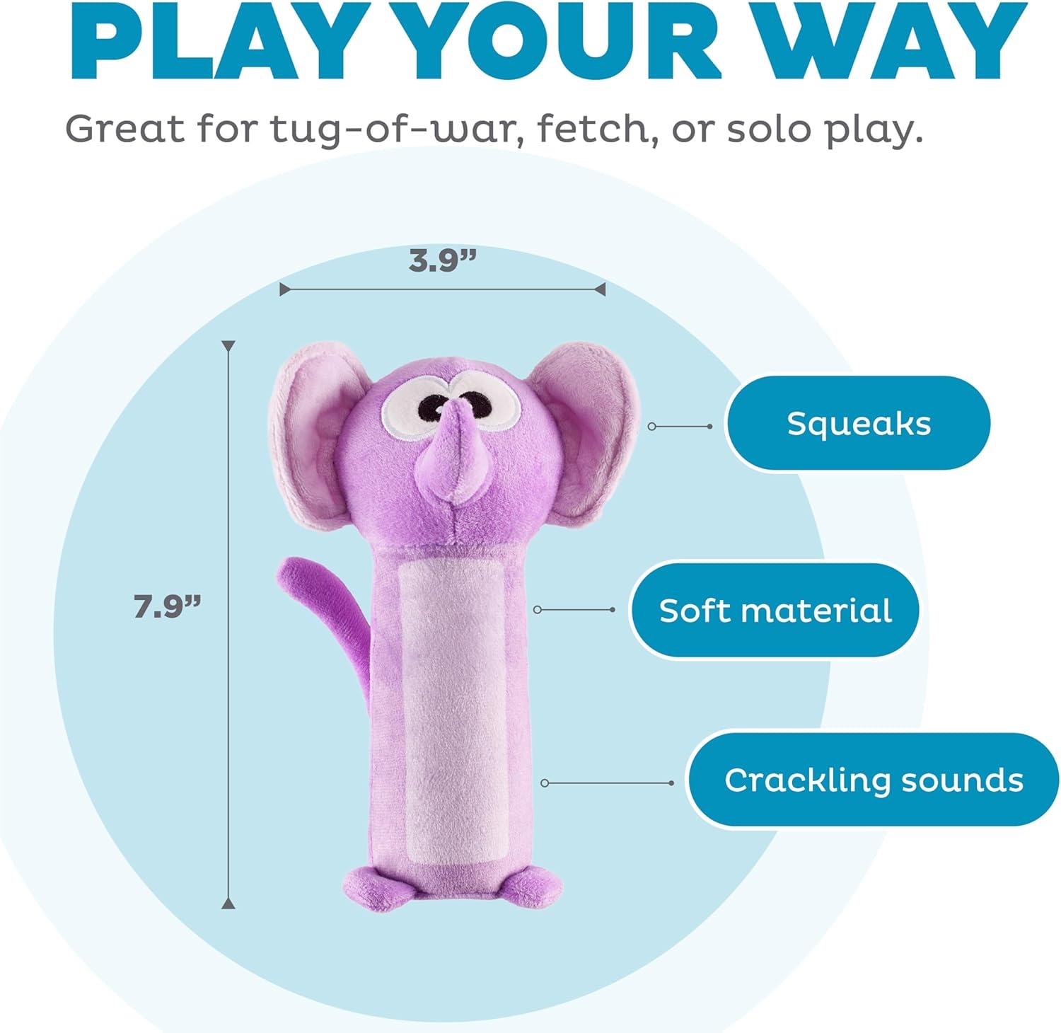 image:imageOutward Hound Bottle Bros Elephant Dog Toy 79 Inch Plush Squeaky amp Crackle Toy for Dogs Interactive Fetch amp Engaging Solo Play Small Purple7 Purple Elephant