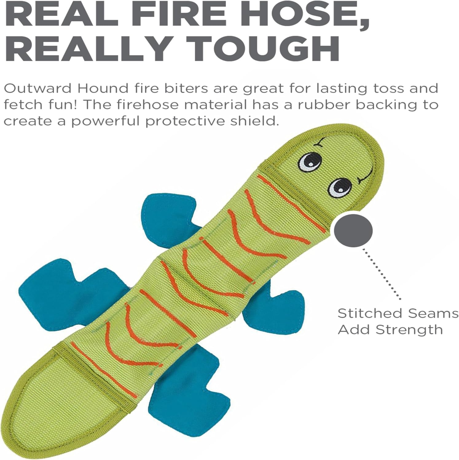 image:imageOutward Hound Fire Biterz Turtle Plush Firehose Material Interactive Dog Toy MediumGreen Lizard