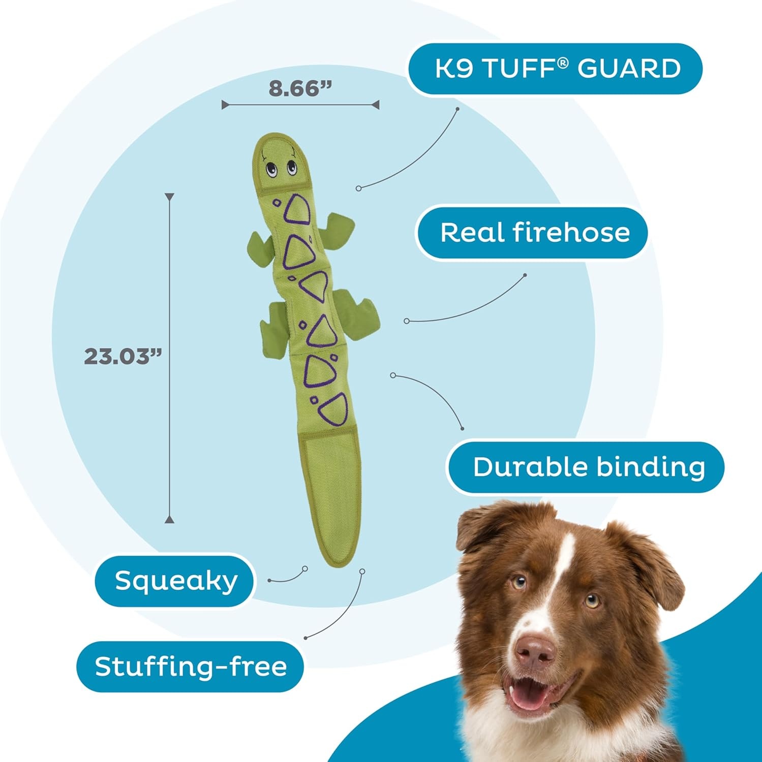 image:imageOutward Hound Fire Biterz Turtle Plush Firehose Material Interactive Dog Toy MediumGreen Lizard