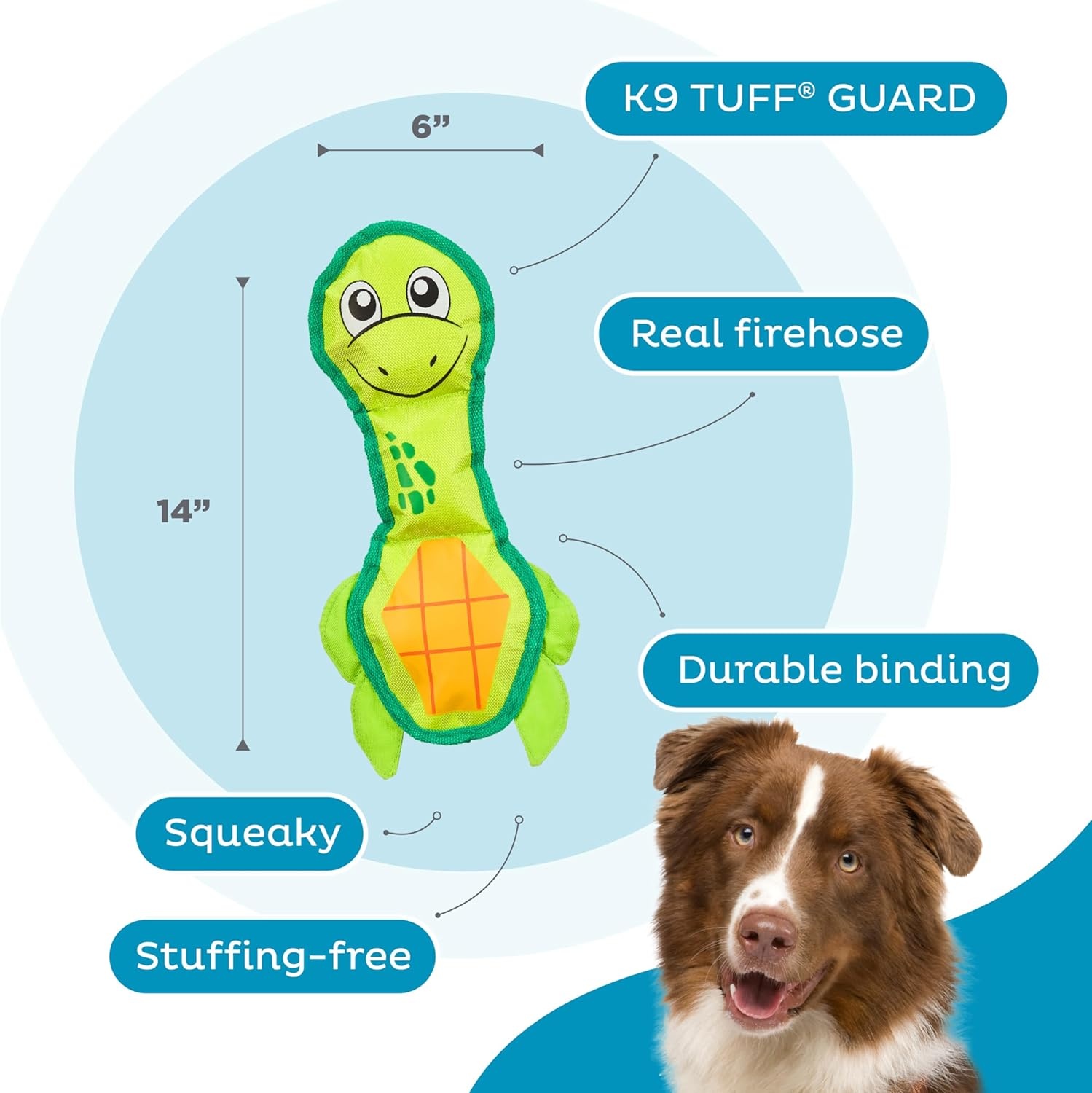 image:imageOutward Hound Fire Biterz Turtle Plush Firehose Material Interactive Dog Toy MediumGreen Turtle