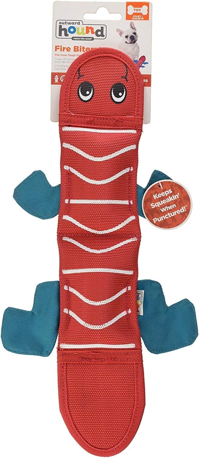 image:imageOutward Hound Fire Biterz Turtle Plush Firehose Material Interactive Dog Toy MediumRed Lizard