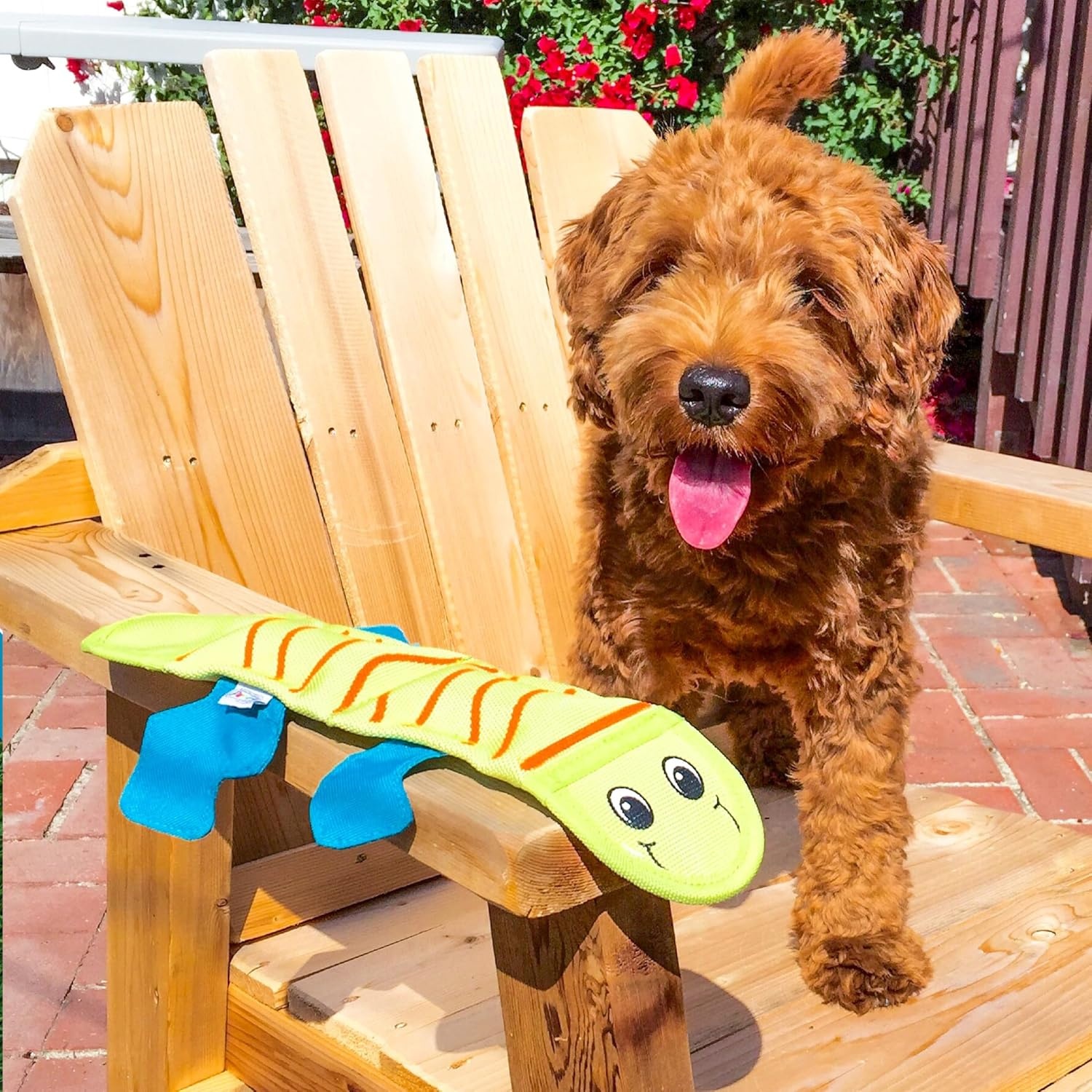 image:imageOutward Hound Fire Biterz Turtle Plush Firehose Material Interactive Dog Toy MediumYellow Lizard