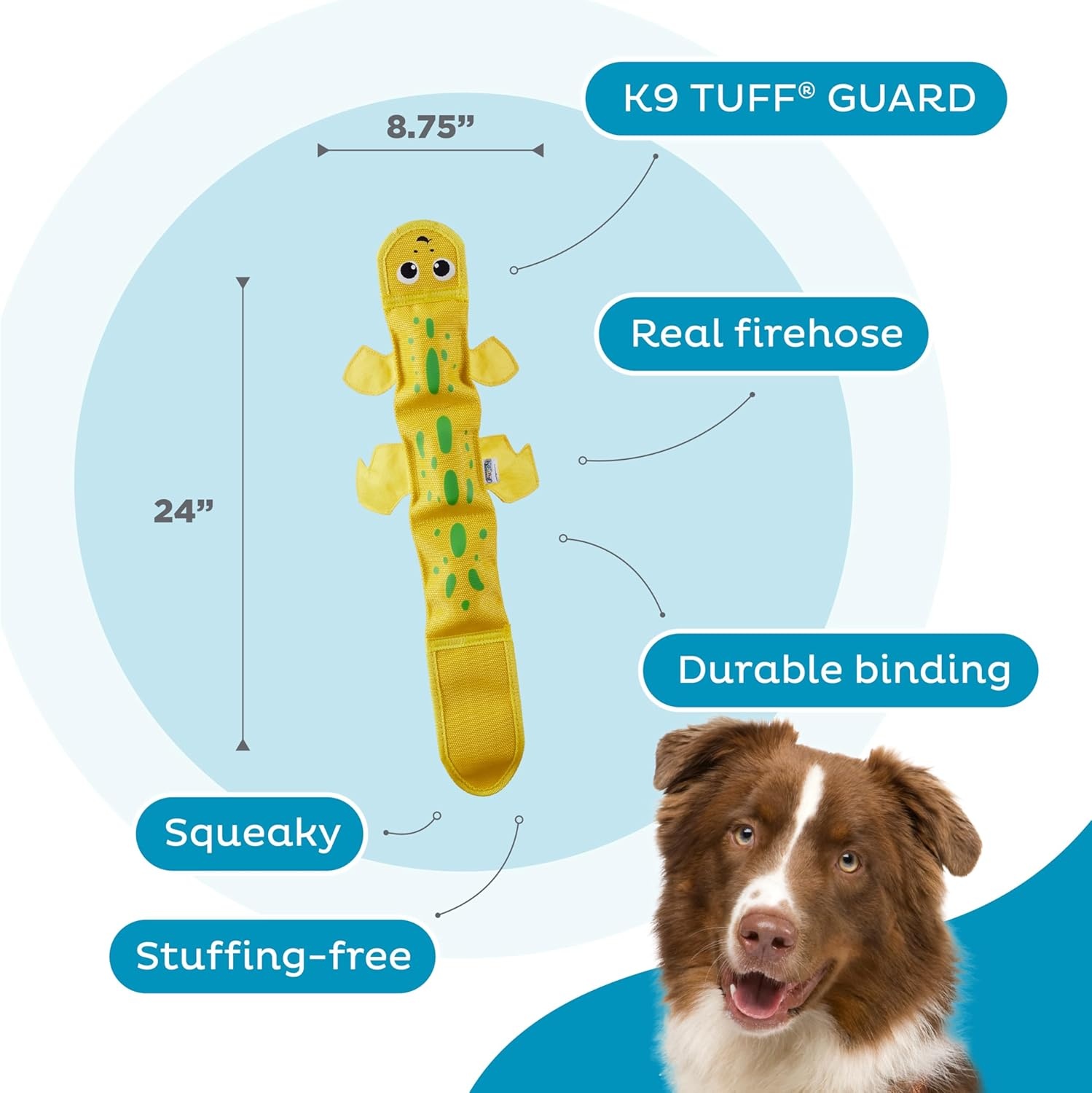 image:imageOutward Hound Fire Biterz Turtle Plush Firehose Material Interactive Dog Toy MediumYellow Lizard