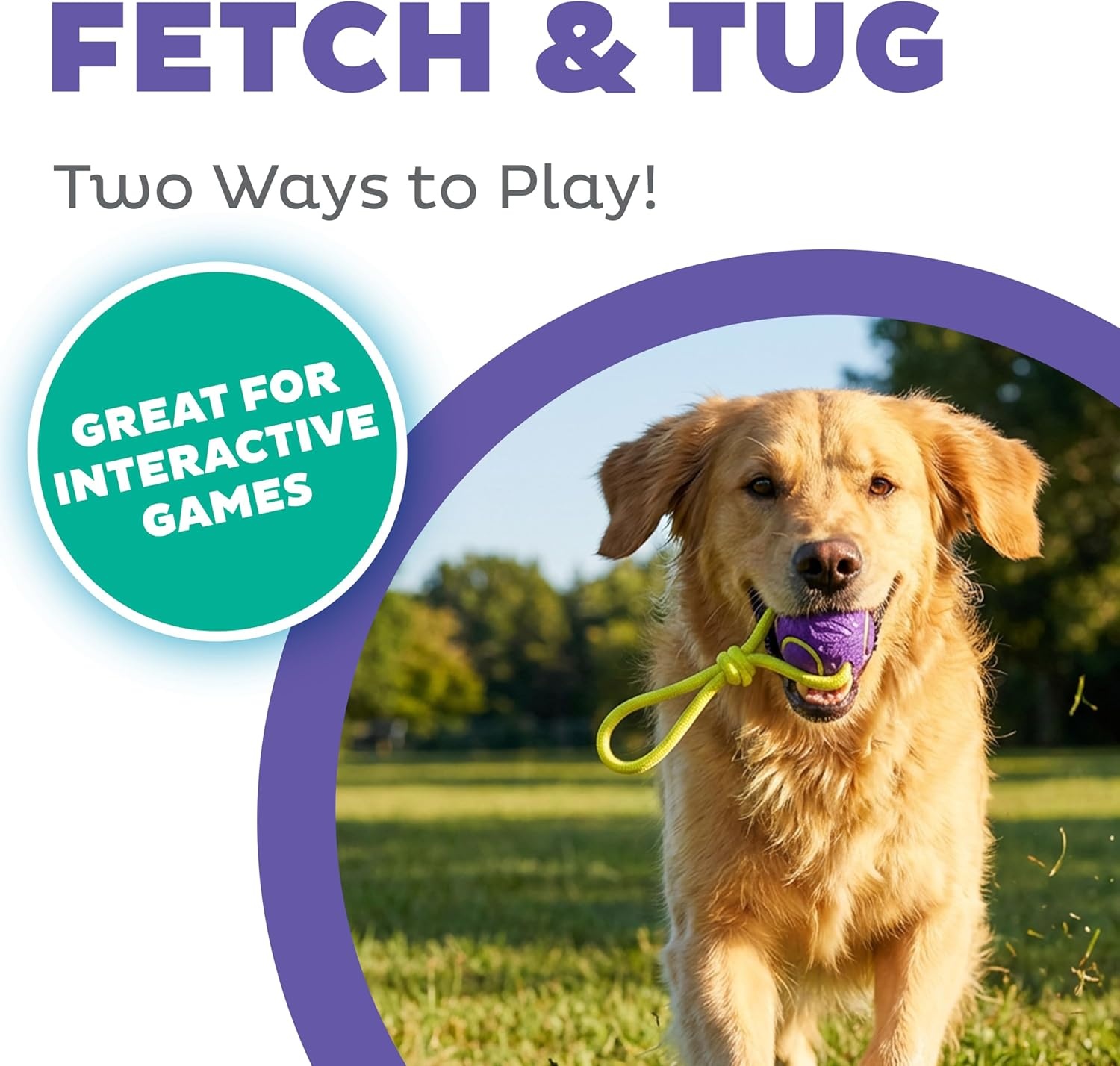 image:imageOutward Hound FlyFetch Ball Tug Dog Toy Durable Rubber amp Rope for Fetch and TugofWar Lightweight Floats 9 x 3