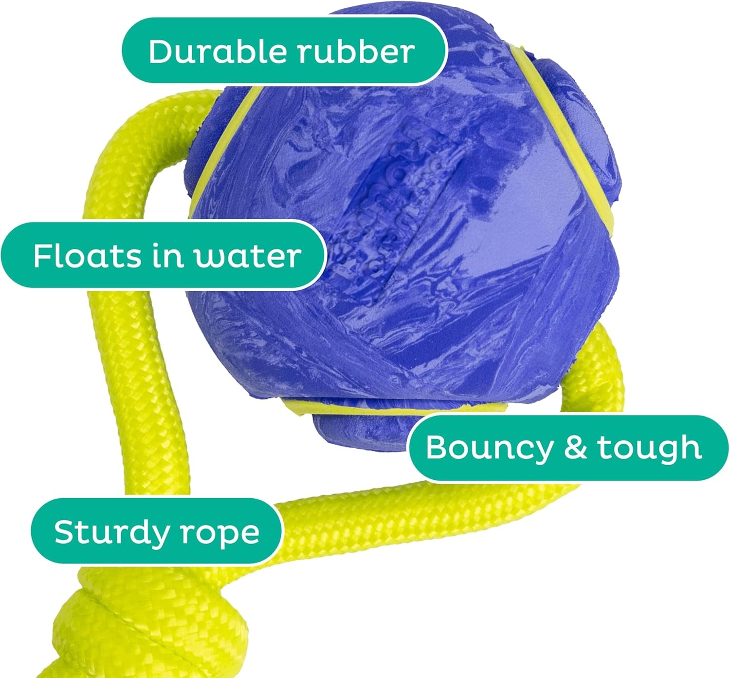 image:imageOutward Hound FlyFetch Ball Tug Dog Toy Durable Rubber amp Rope for Fetch and TugofWar Lightweight Floats 9 x 3