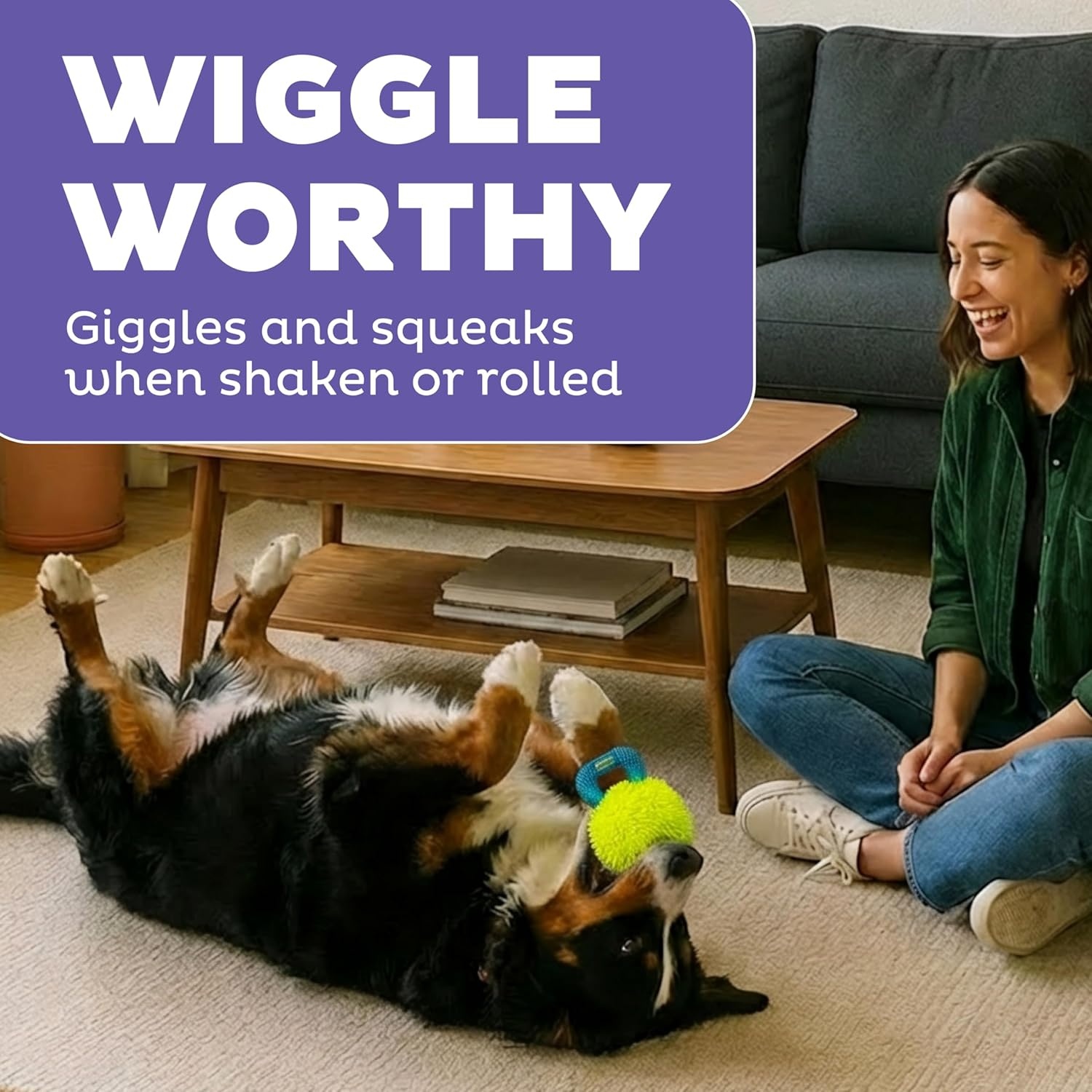 image:imageOutward Hound FlyFetch Giggle Ball Dog Toy Giggles amp Squeaks Handle for Tug amp Fetch Lightweight Multiple Textures All Breeds 73