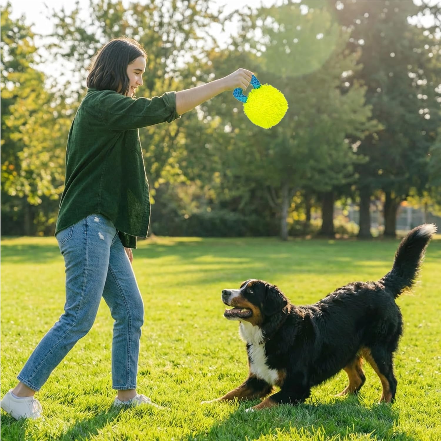 image:imageOutward Hound FlyFetch Giggle Ball Dog Toy Giggles amp Squeaks Handle for Tug amp Fetch Lightweight Multiple Textures All Breeds 73
