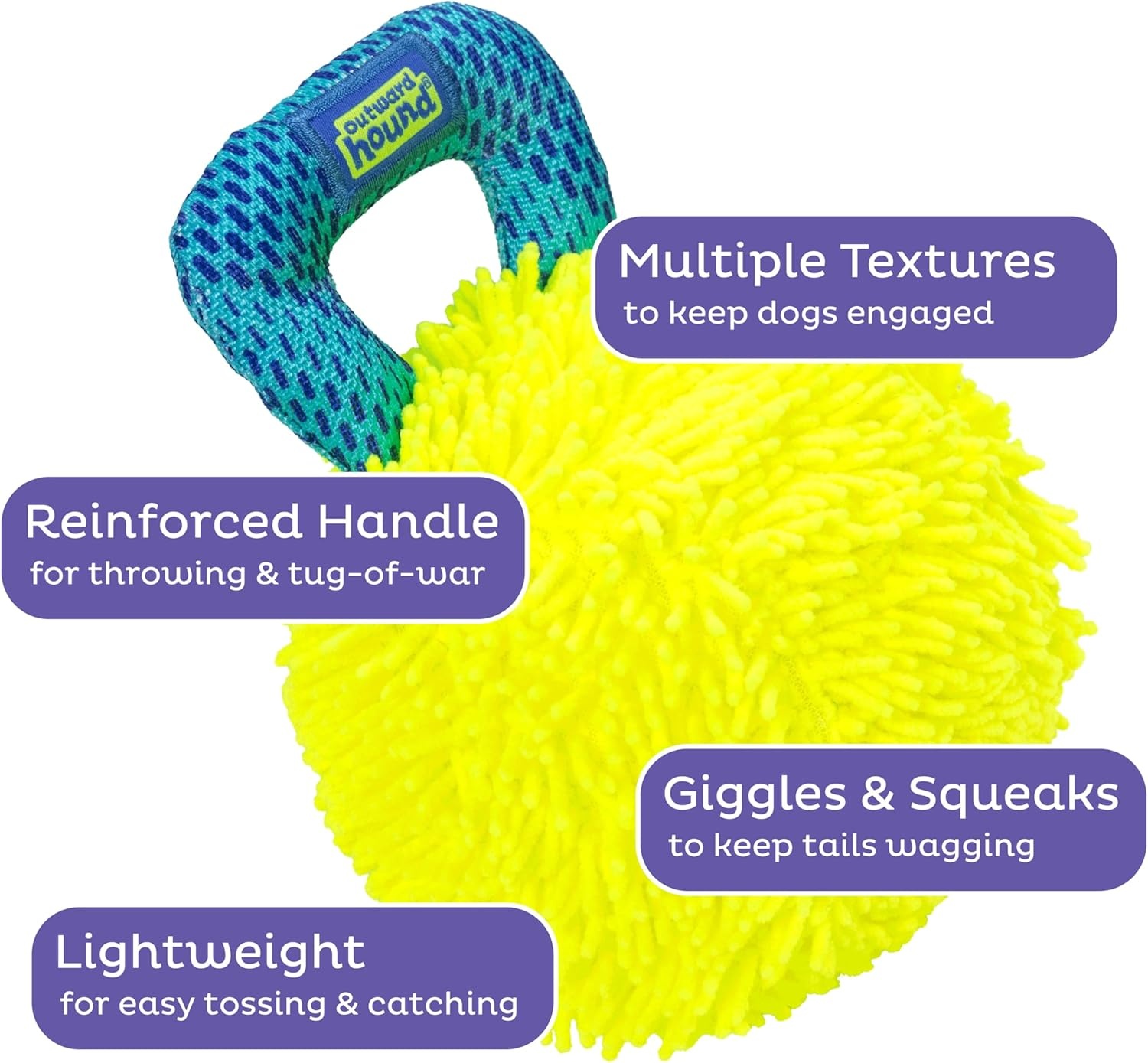 image:imageOutward Hound FlyFetch Giggle Ball Dog Toy Giggles amp Squeaks Handle for Tug amp Fetch Lightweight Multiple Textures All Breeds 73