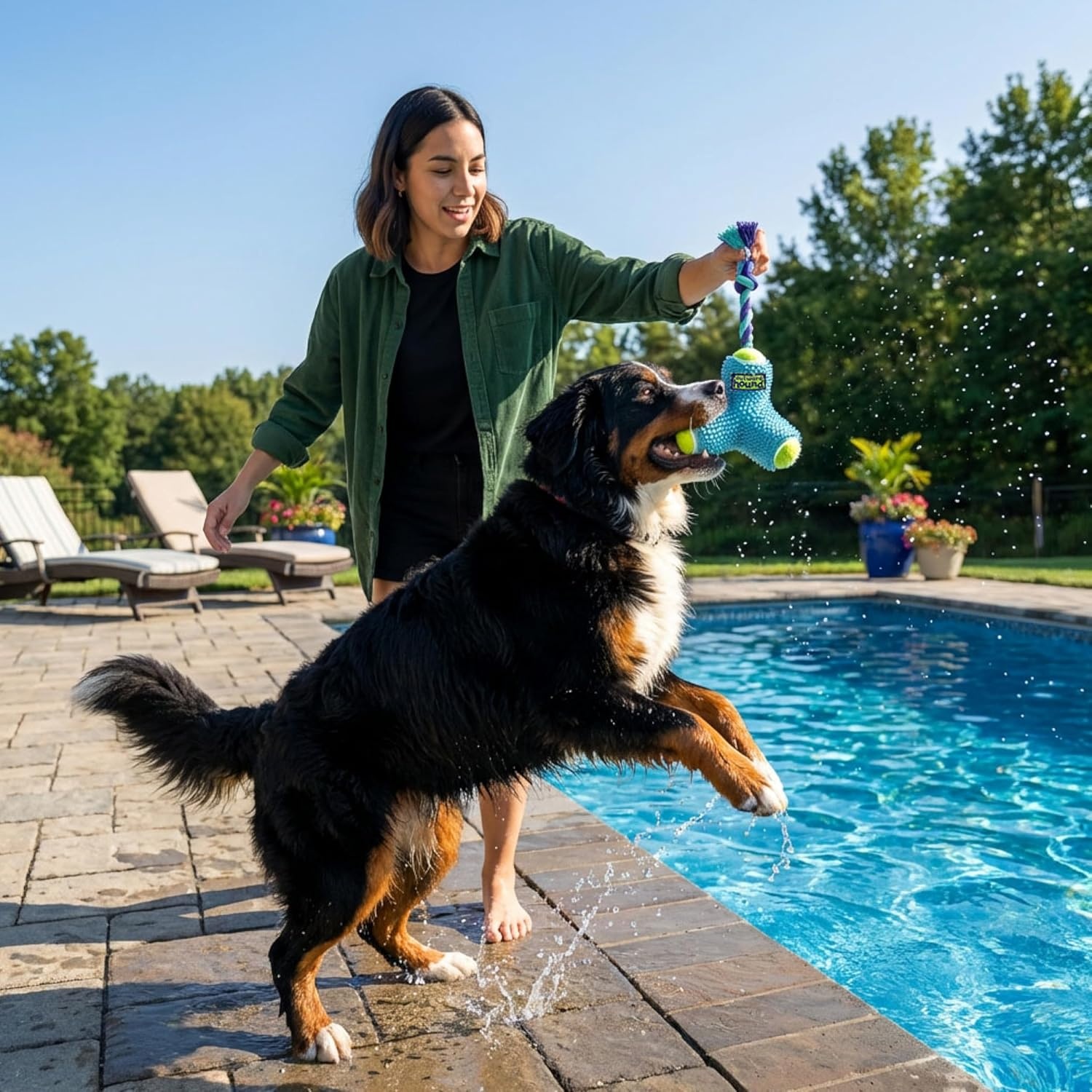 image:imageOutward Hound FlyFetch Rope Tug Dog Toy Plush Body with Squeakers Multiple Textures Floats in Water All Breeds 11