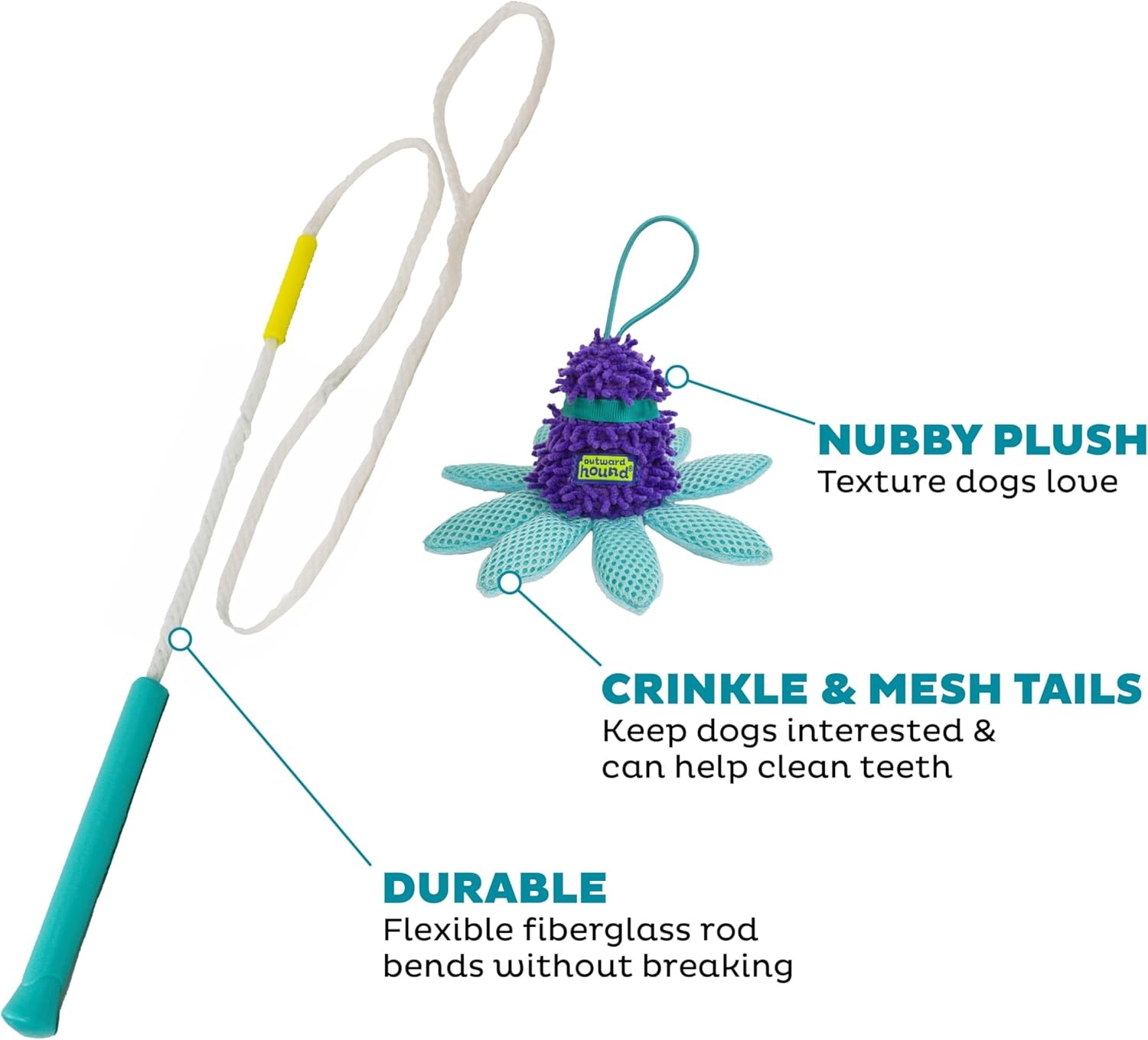 image:imageOutward Hound FlyFetch Teaser Wand Dog Toy with Crinkle Attachment Durable for Indoor amp Outdoor Play All Breeds 177