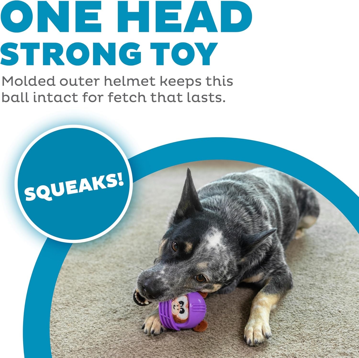 image:imageOutward Hound Helmet Headz Monkey Dog Toy Plush Squeaky Fetch Ball Durable Dog Toy for Active Play Multicolored Small
