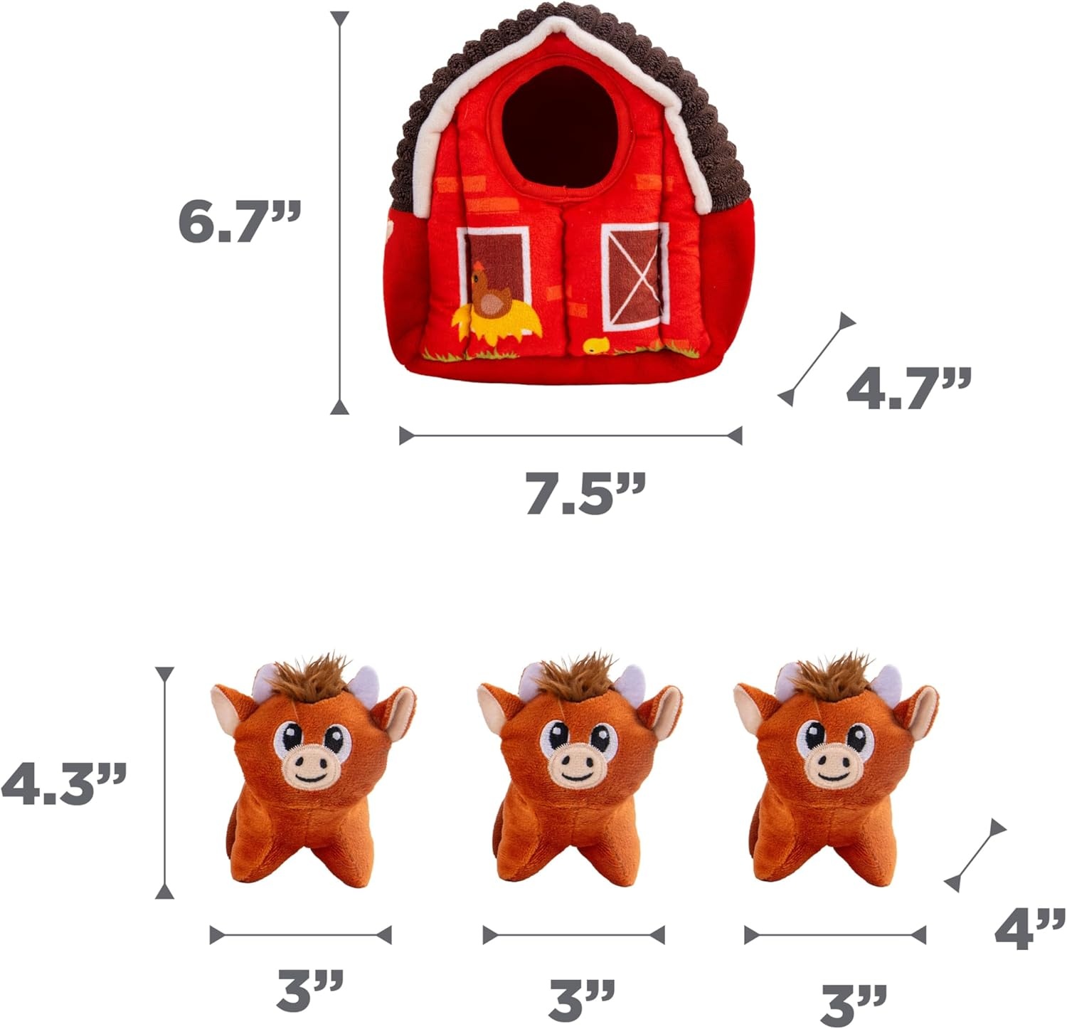 image:imageOutward Hound HideACow Dog Toy 2in1 Interactive Hide amp Seek Plush Puzzle with Barn amp 3 Squeaky Highland Cows