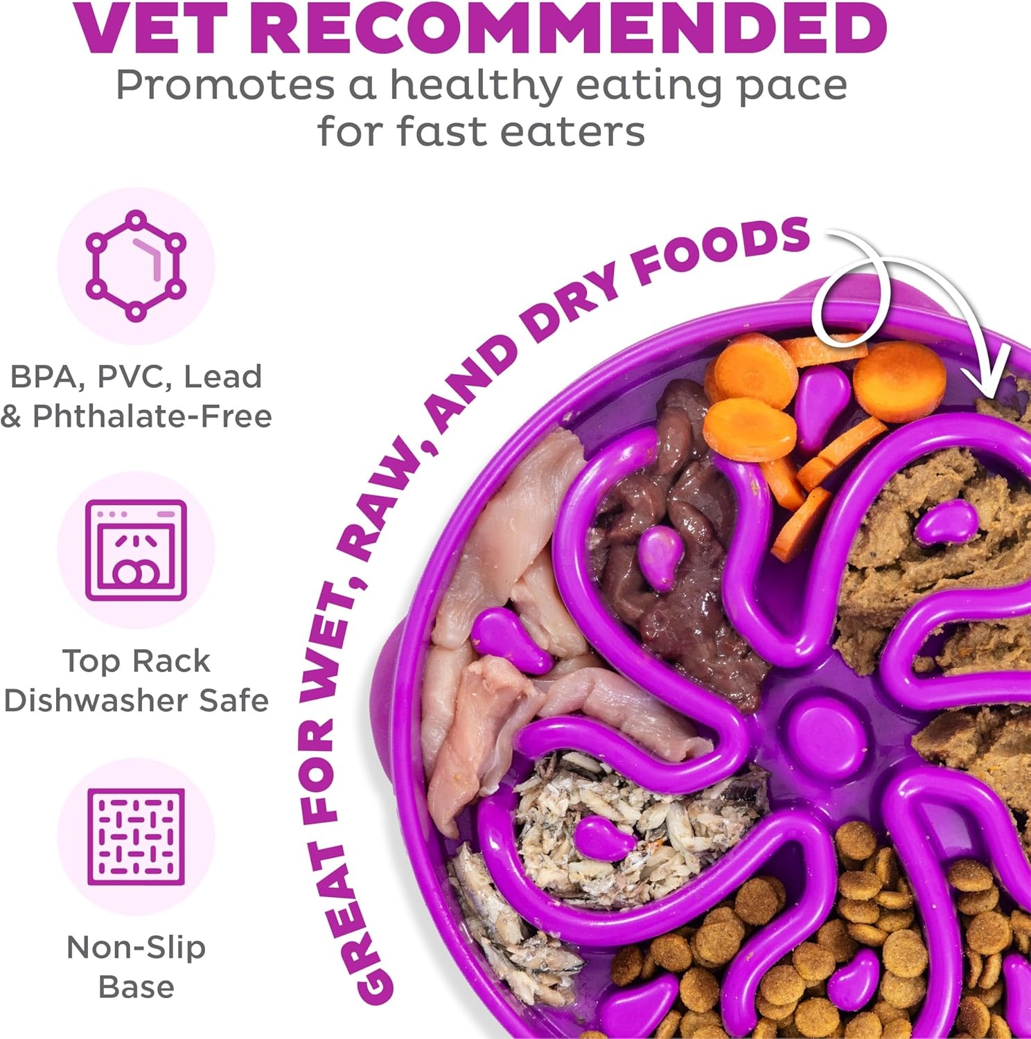image:imageOutward Hound Medium Slow Feeder Bowl Puzzle Maze for Fast Eaters Small to Medium Dogs Helps Prevent Bloat amp Aid Digestion Holds 2 Cups Wet or Dry Food NonSlip Made Without BPA SagePurple