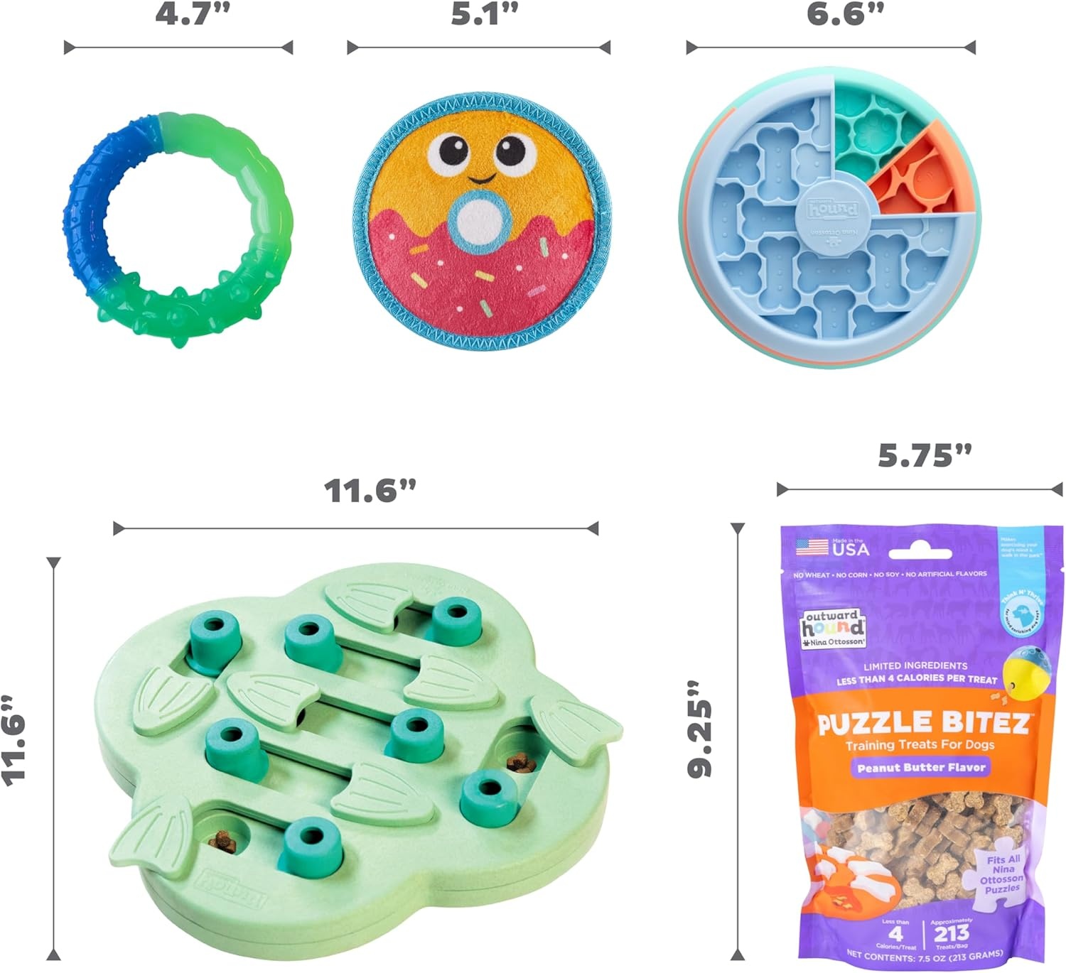 image:imageOutward Hound New Puppy Welcome Kit Lickin Layers Hide N Slide GrowwithMe Ring Donut Plush Toys amp Puzzle Bitez Peanut Butter Treats for Puppies
