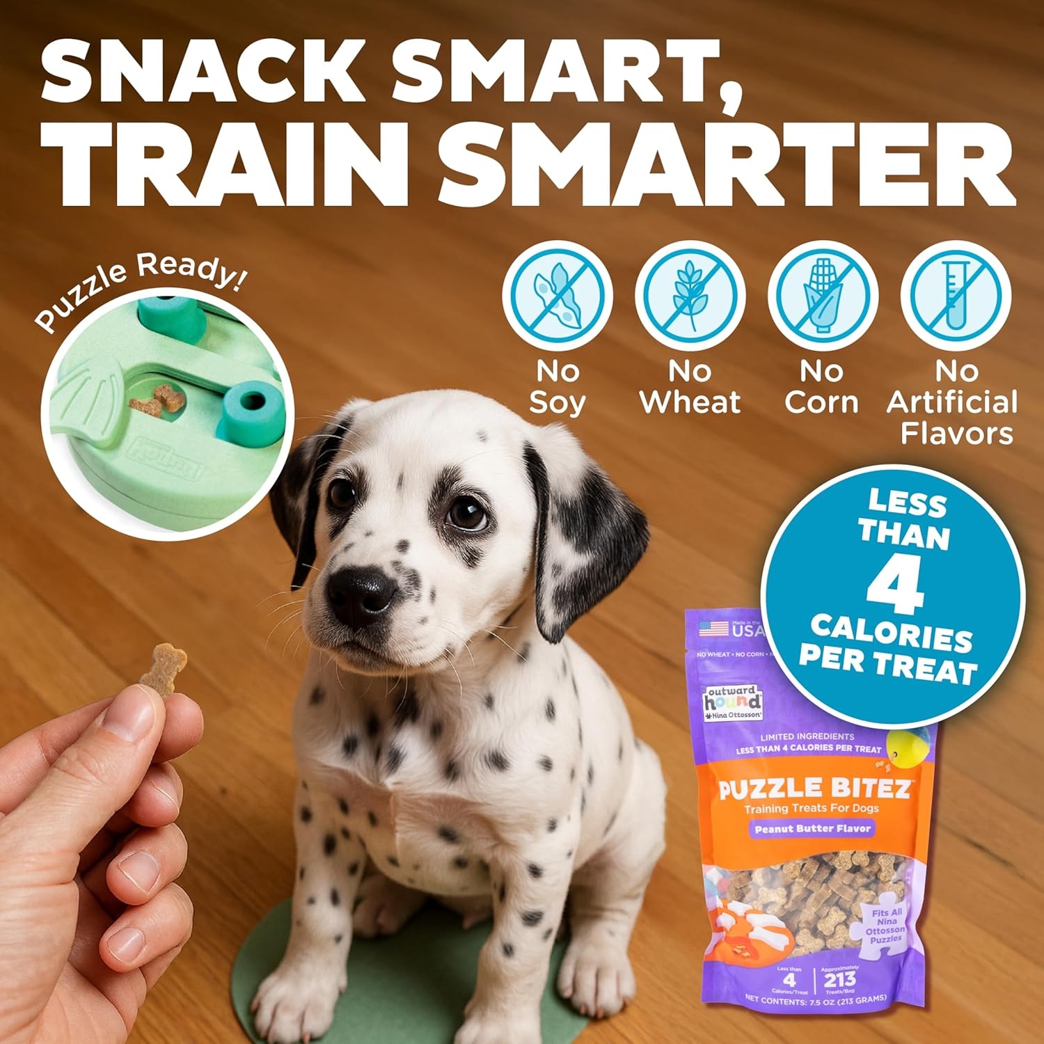 image:imageOutward Hound New Puppy Welcome Kit Lickin Layers Hide N Slide GrowwithMe Ring Donut Plush Toys amp Puzzle Bitez Peanut Butter Treats for Puppies