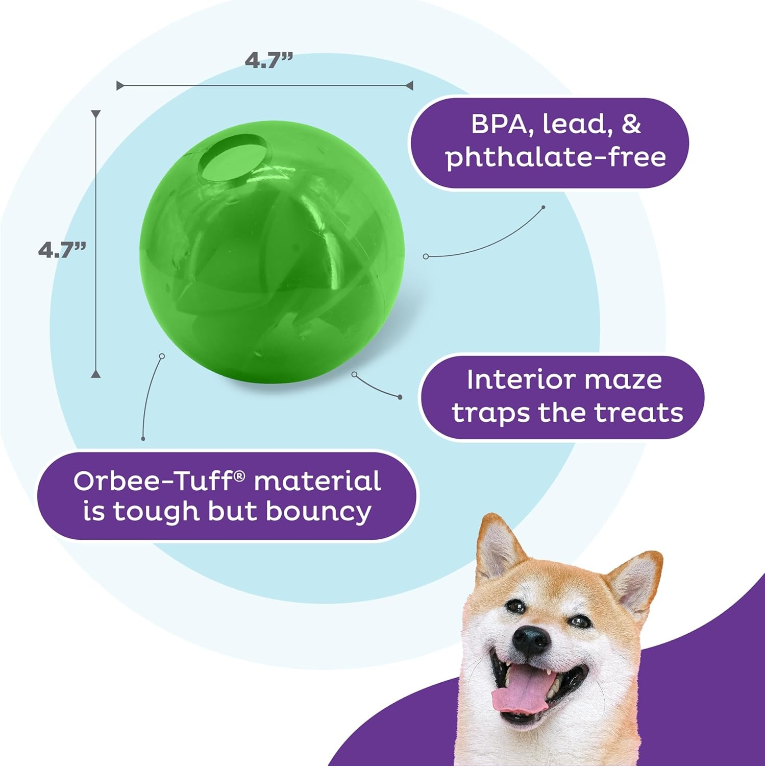 image:imageOutward Hound OrbeeTuff Mazee Interactive Dog Puzzle Toy Treat Dispensing Slow Feeder Ball Green 47InchGreen