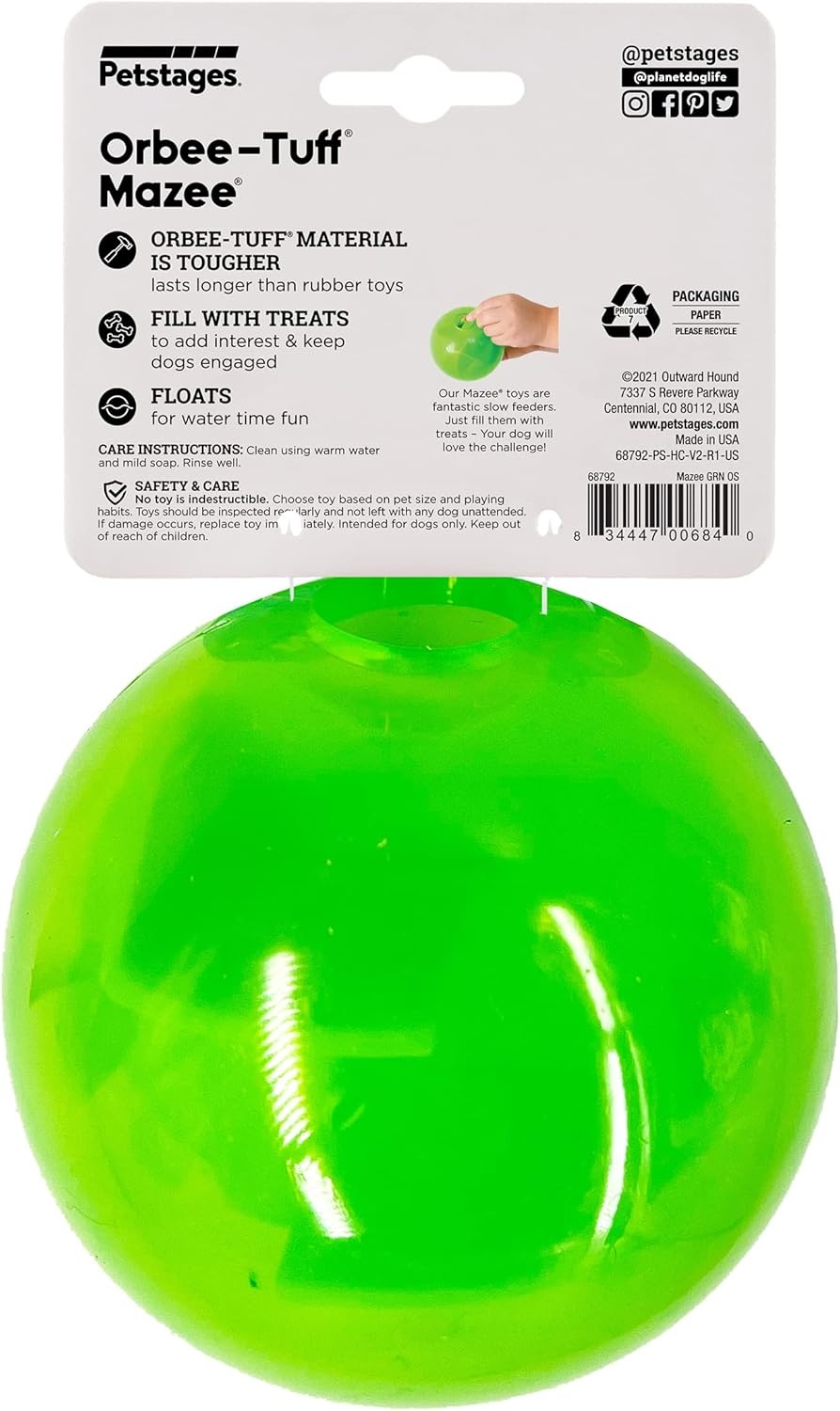 image:imageOutward Hound OrbeeTuff Mazee Interactive Dog Puzzle Toy Treat Dispensing Slow Feeder Ball Green 47InchGreen