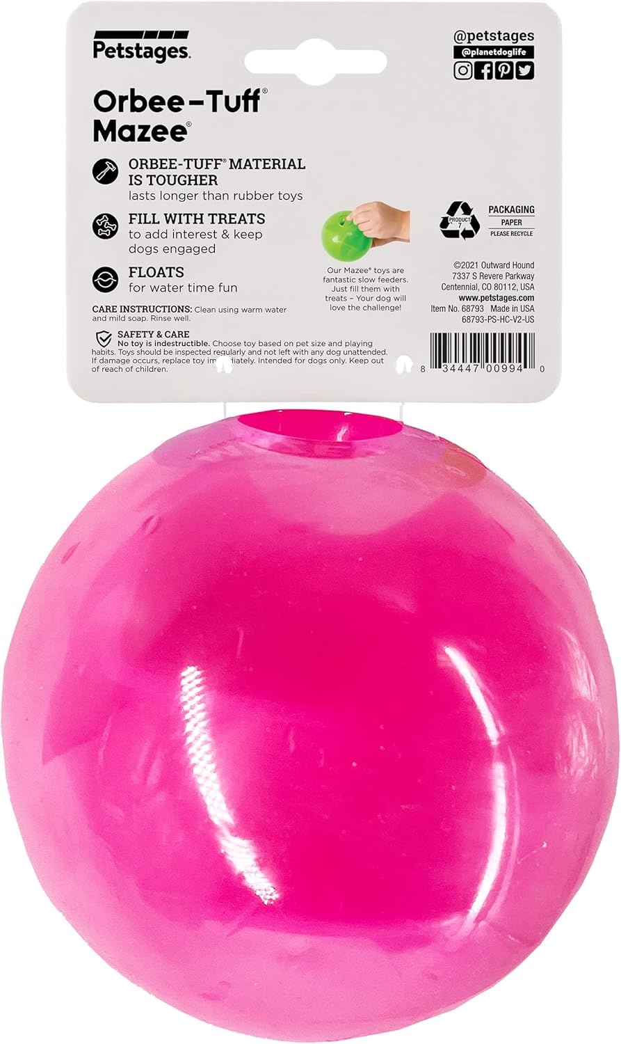 image:imageOutward Hound OrbeeTuff Mazee Interactive Dog Puzzle Toy Treat Dispensing Slow Feeder Ball Green 47InchPink