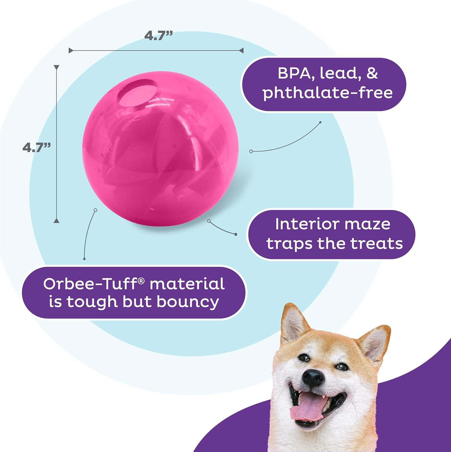 image:imageOutward Hound OrbeeTuff Mazee Interactive Dog Puzzle Toy Treat Dispensing Slow Feeder Ball Green 47InchPink