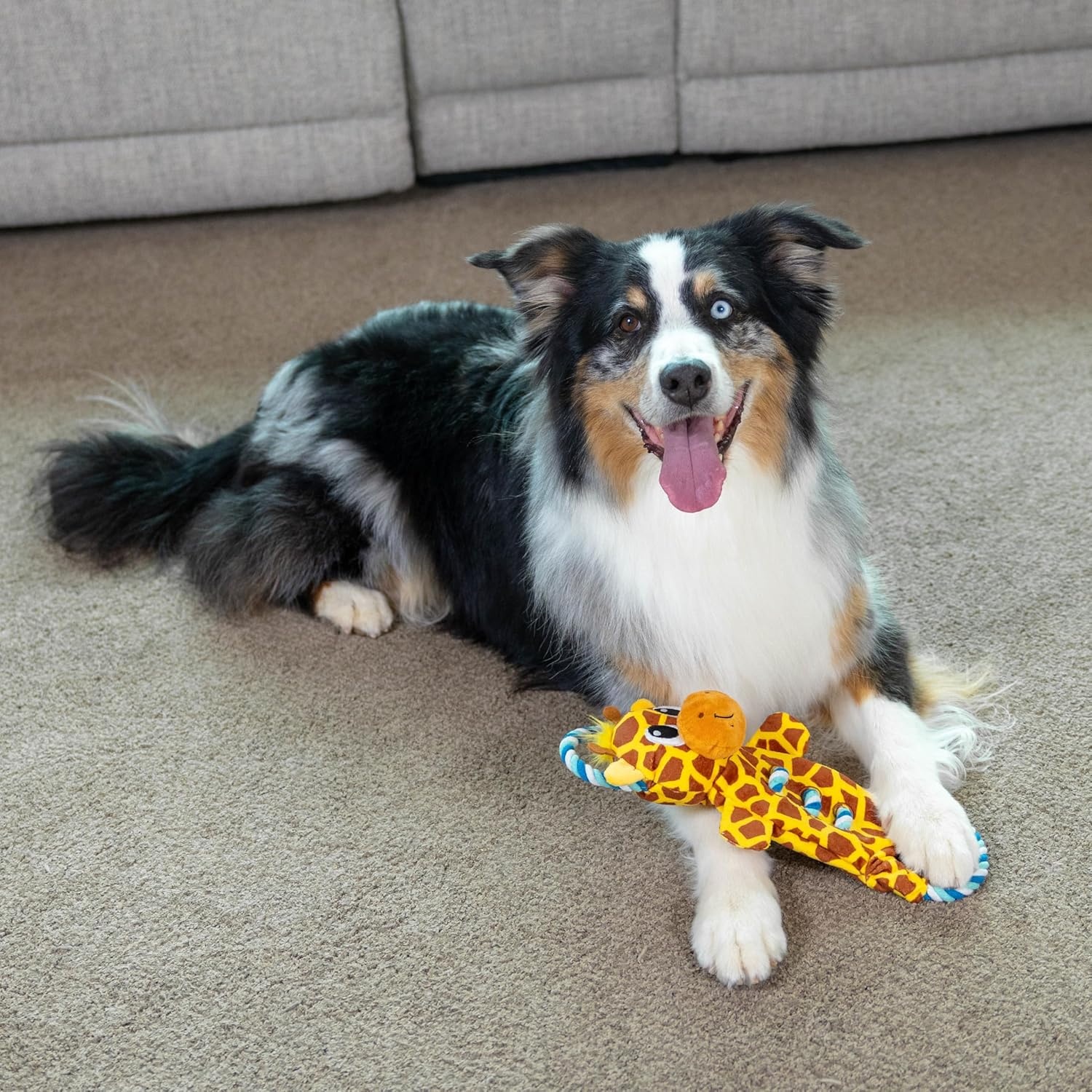 image:imageOutward Hound Ropiez Rope Interactive Dog Tug Toy for Tugging Squeaky Fun 236 Inch Mallard Green LargeRopiez Giraffe