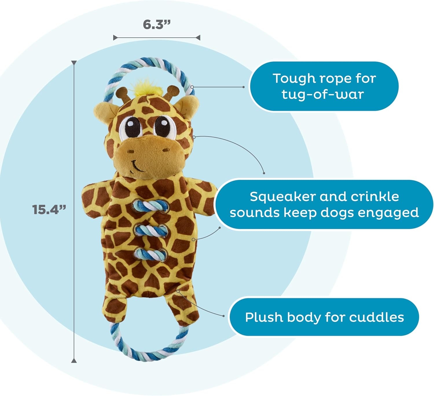 image:imageOutward Hound Ropiez Rope Interactive Dog Tug Toy for Tugging Squeaky Fun 236 Inch Mallard Green LargeRopiez Giraffe