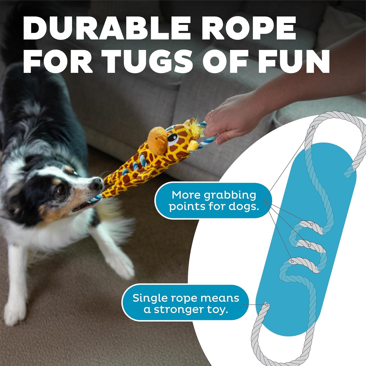 image:imageOutward Hound Ropiez Rope Interactive Dog Tug Toy for Tugging Squeaky Fun 236 Inch Mallard Green LargeRopiez Giraffe