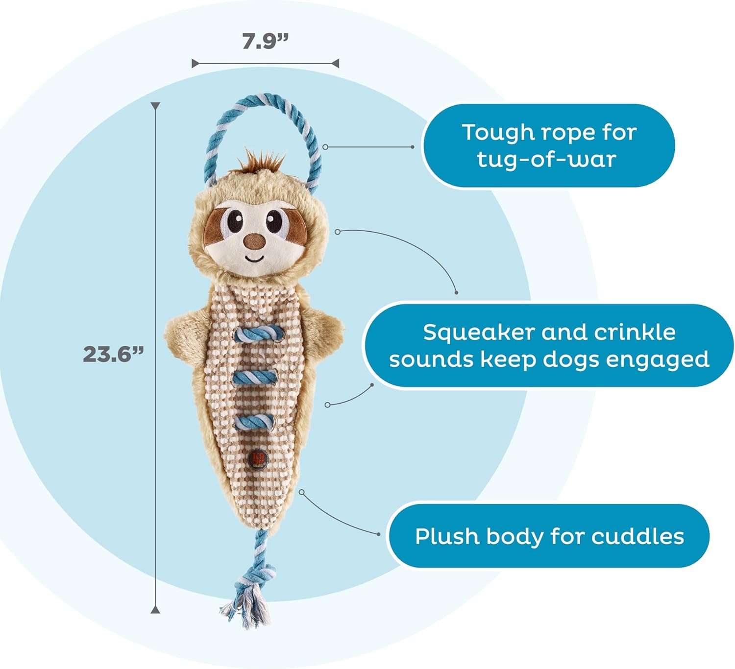 image:imageOutward Hound Ropiez Rope Interactive Dog Tug Toy for Tugging Squeaky Fun 236 Inch Mallard Green LargeRopiez Sloth