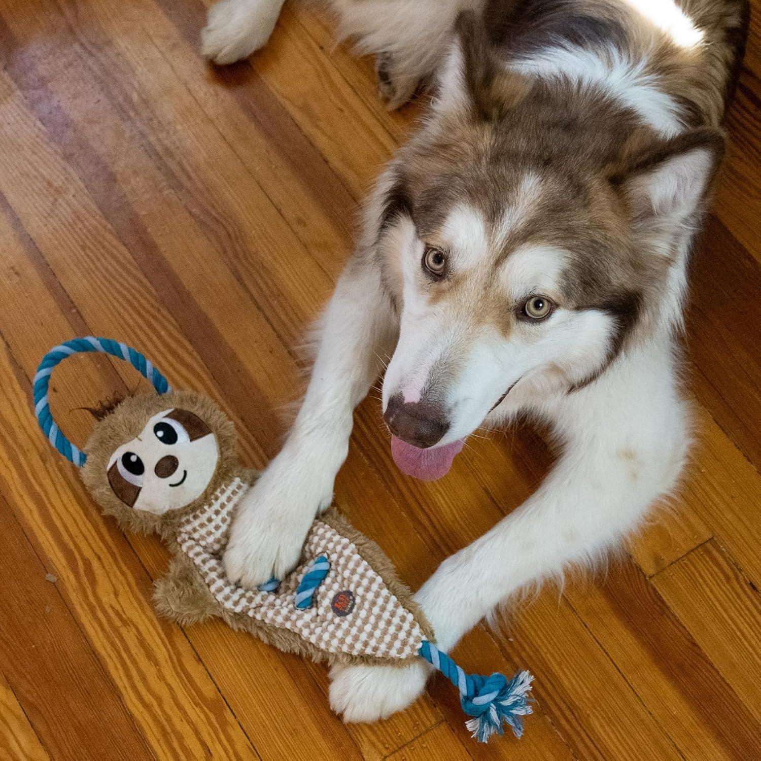 image:imageOutward Hound Ropiez Rope Interactive Dog Tug Toy for Tugging Squeaky Fun 236 Inch Mallard Green LargeRopiez Sloth