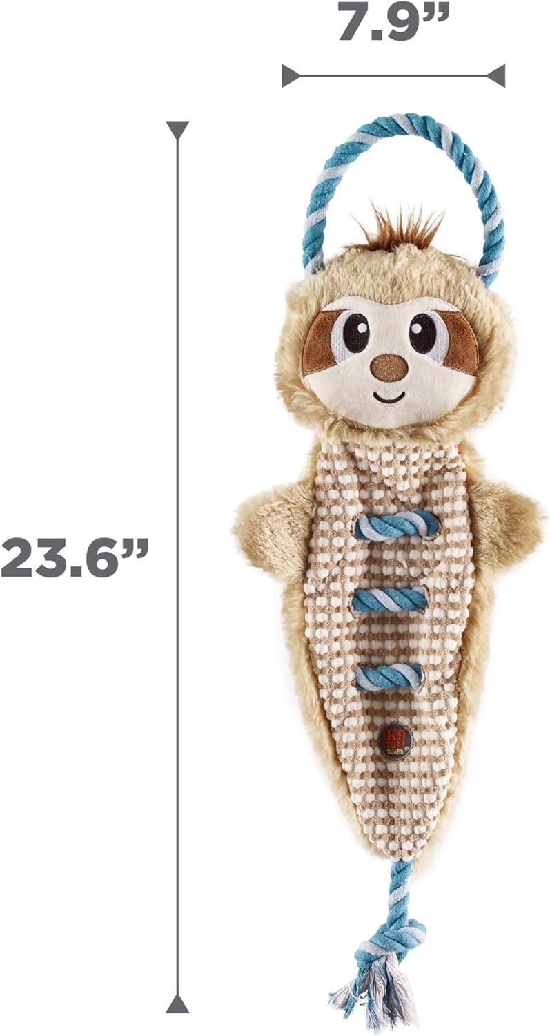 image:imageOutward Hound Ropiez Rope Interactive Dog Tug Toy for Tugging Squeaky Fun 236 Inch Mallard Green LargeRopiez Sloth