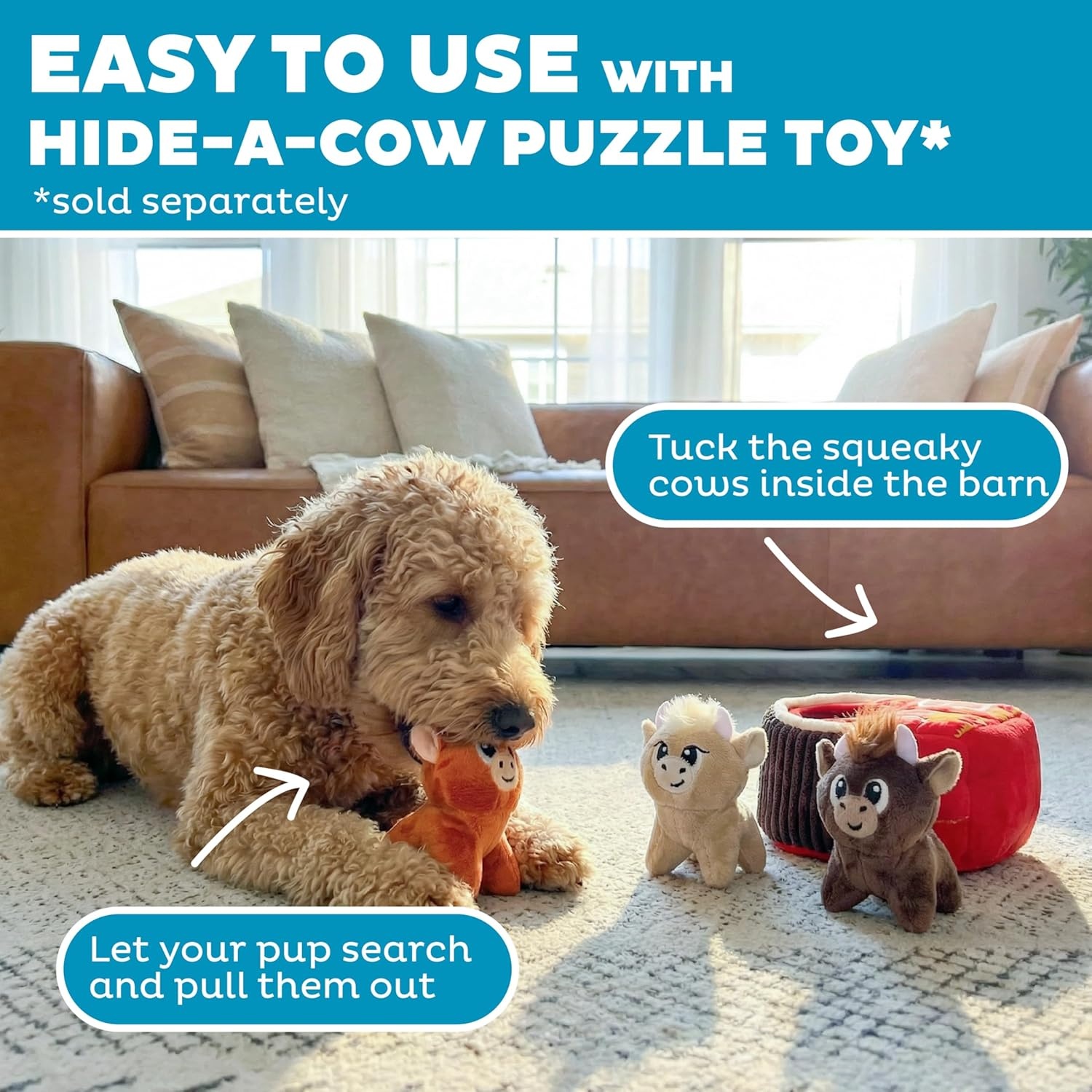 image:imageOutward Hound Squeakin Cows Dog Toy Plush Highland Cow with Squeaker HideACow Replacement Puppies amp Small Dogs 43 3Pack