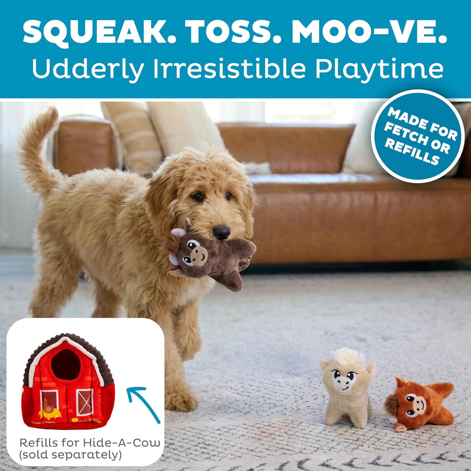 image:imageOutward Hound Squeakin Cows Dog Toy Plush Highland Cow with Squeaker HideACow Replacement Puppies amp Small Dogs 43 3Pack