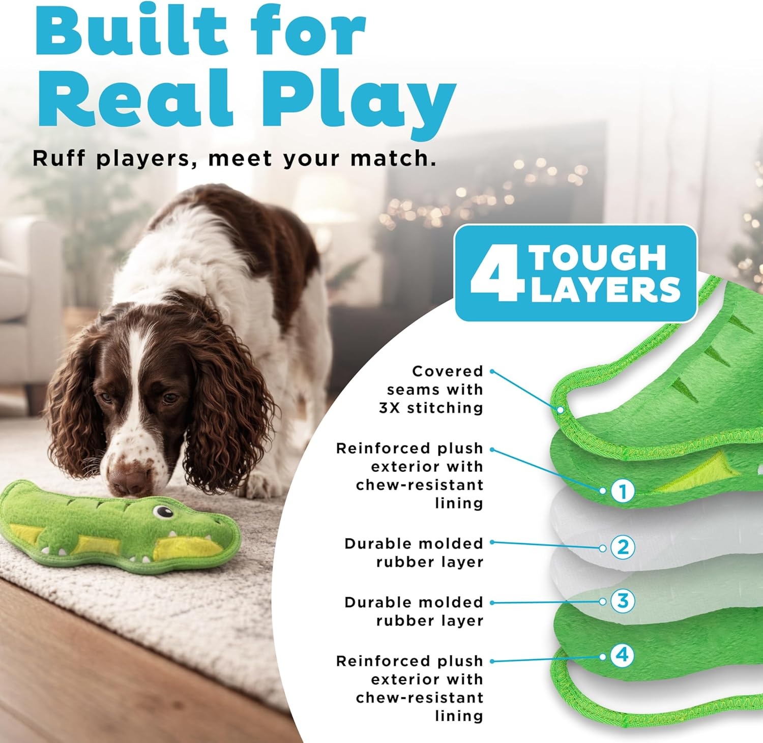 image:imageOutward Hound Tough Skinz Dog Toy Durable Plush with 2X Lining No Stuffing Jumbo Squeaker Alligator 95