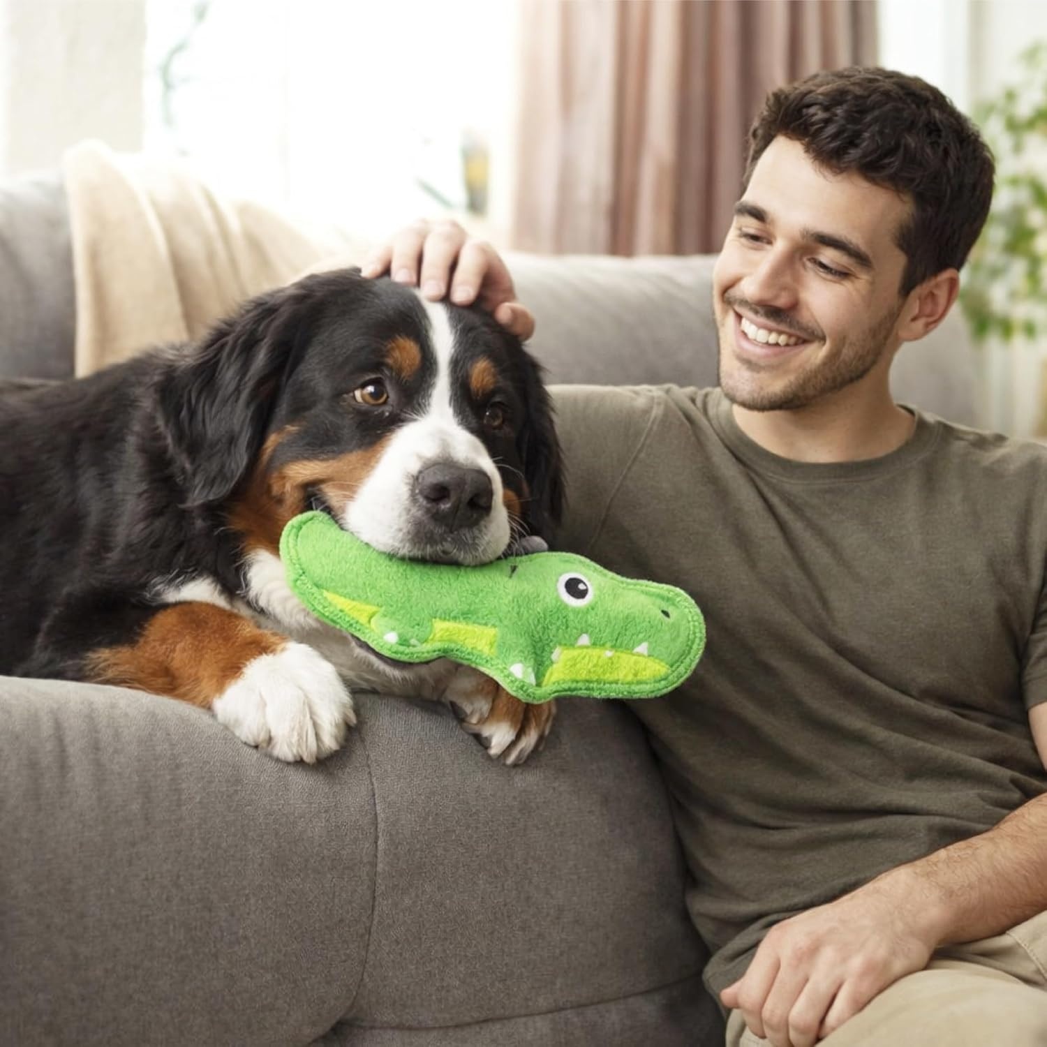 image:imageOutward Hound Tough Skinz Dog Toy Durable Plush with 2X Lining No Stuffing Jumbo Squeaker Alligator 95