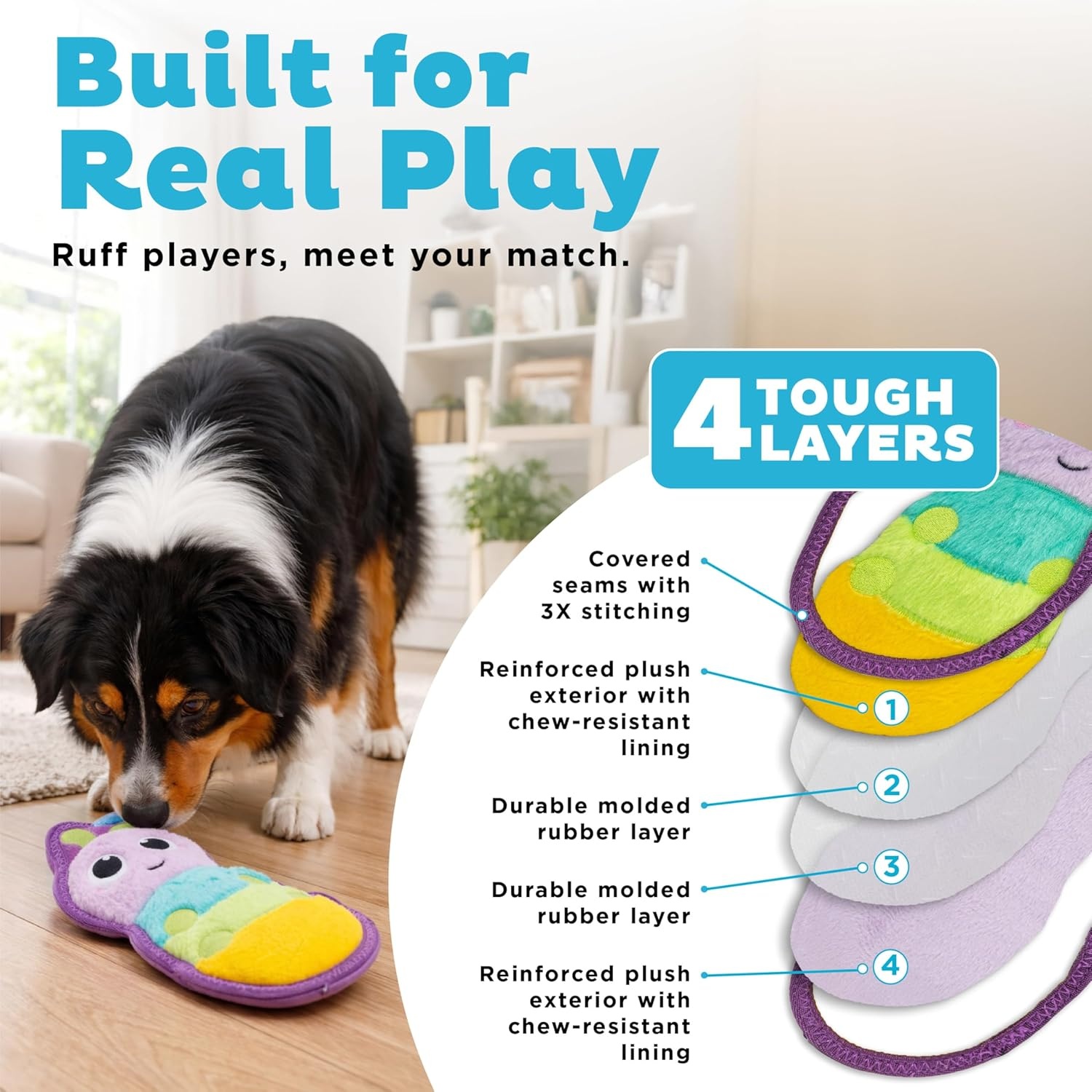 image:imageOutward Hound Tough Skinz Dog Toy Durable Plush with 2X Lining No Stuffing Jumbo Squeaker Caterpillar 95