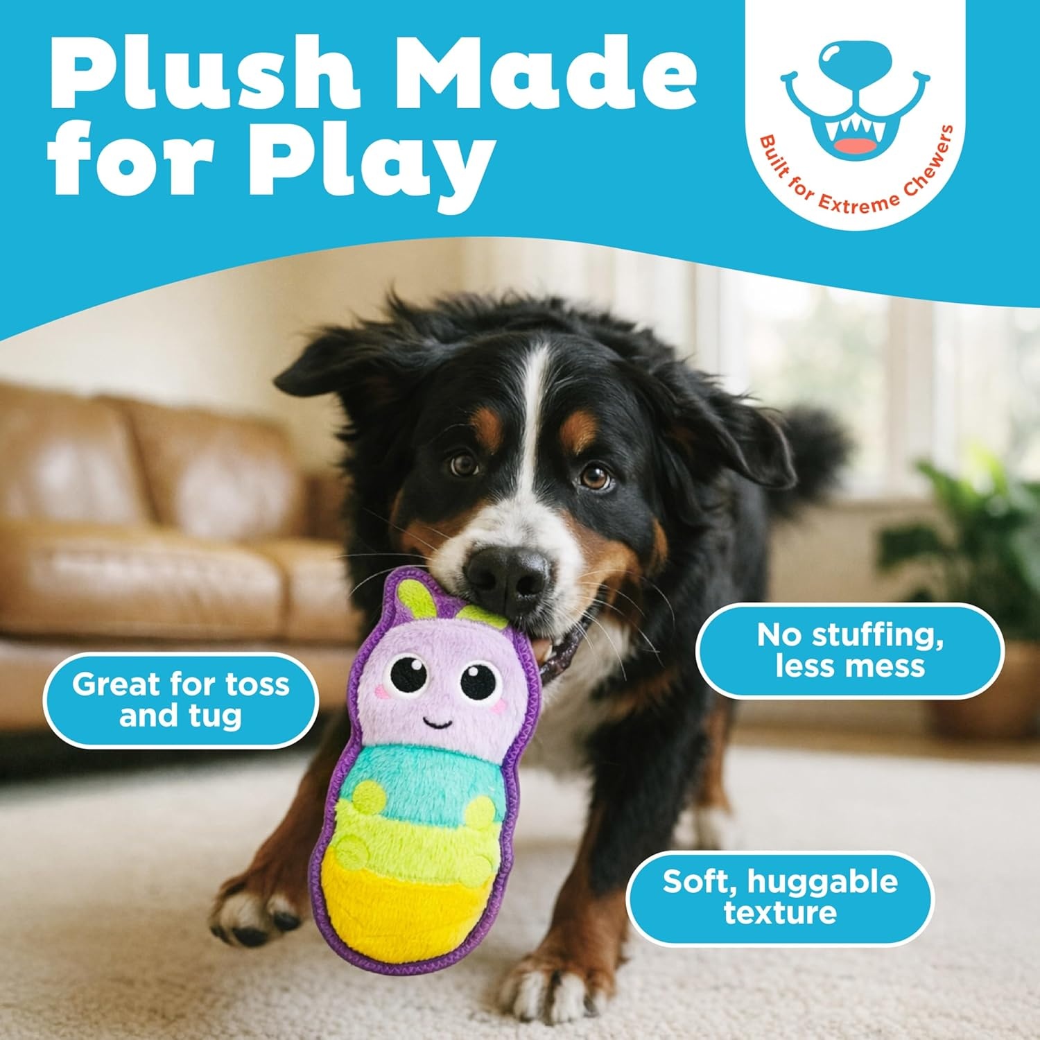 image:imageOutward Hound Tough Skinz Dog Toy Durable Plush with 2X Lining No Stuffing Jumbo Squeaker Caterpillar 95
