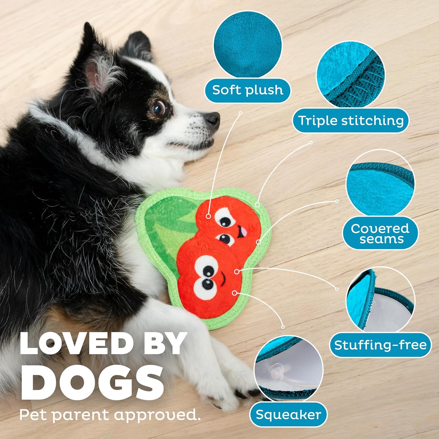 image:imageOutward Hound Tough Skinz Durable Squeaky Dog Toy with Two Tough Layers Strawberry Red MediumCherries