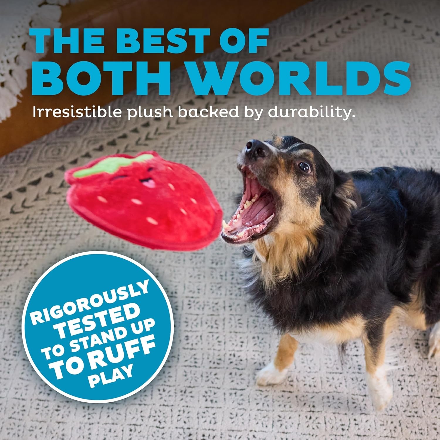 image:imageOutward Hound Tough Skinz Durable Squeaky Dog Toy with Two Tough Layers Strawberry Red MediumStrawberry