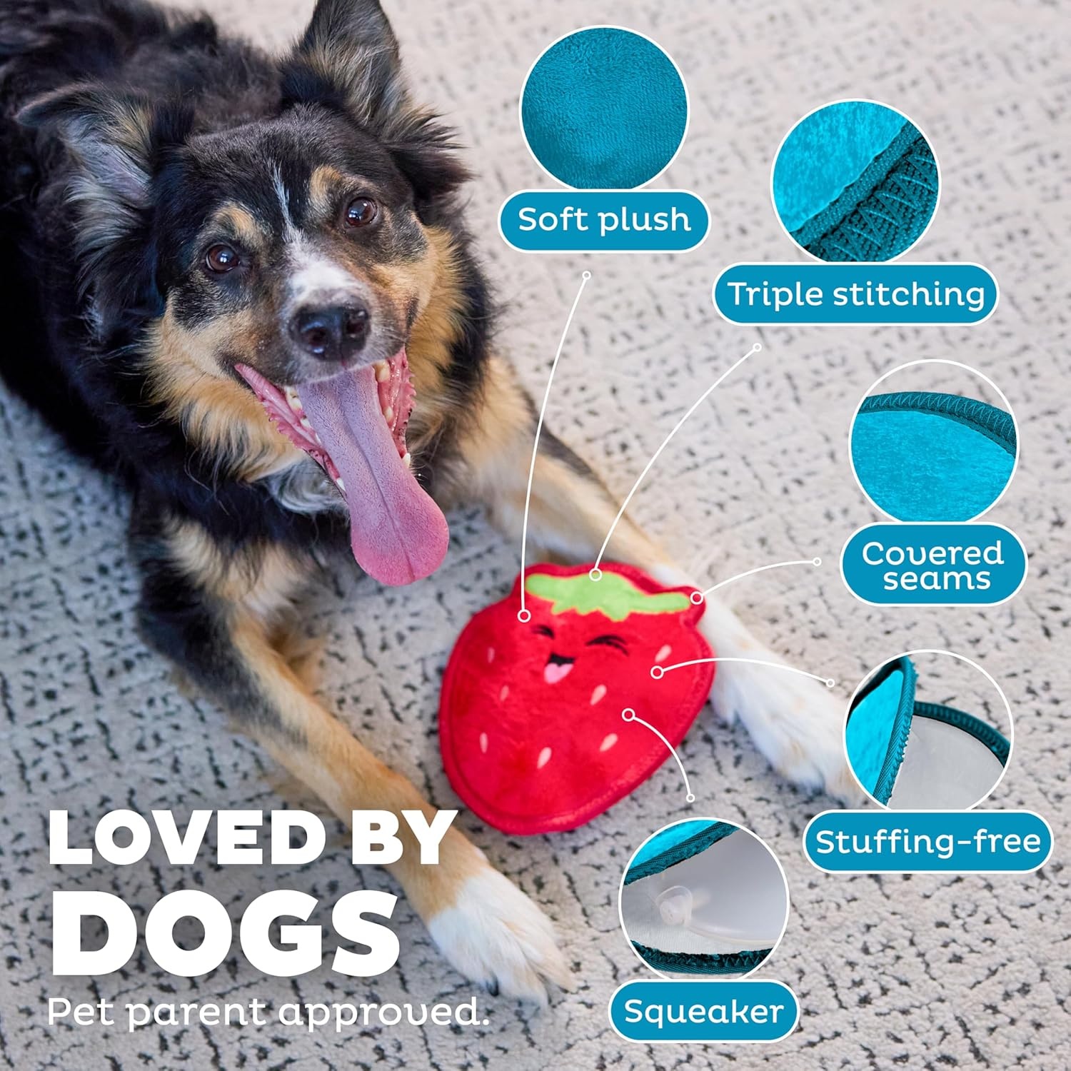 image:imageOutward Hound Tough Skinz Durable Squeaky Dog Toy with Two Tough Layers Strawberry Red MediumStrawberry