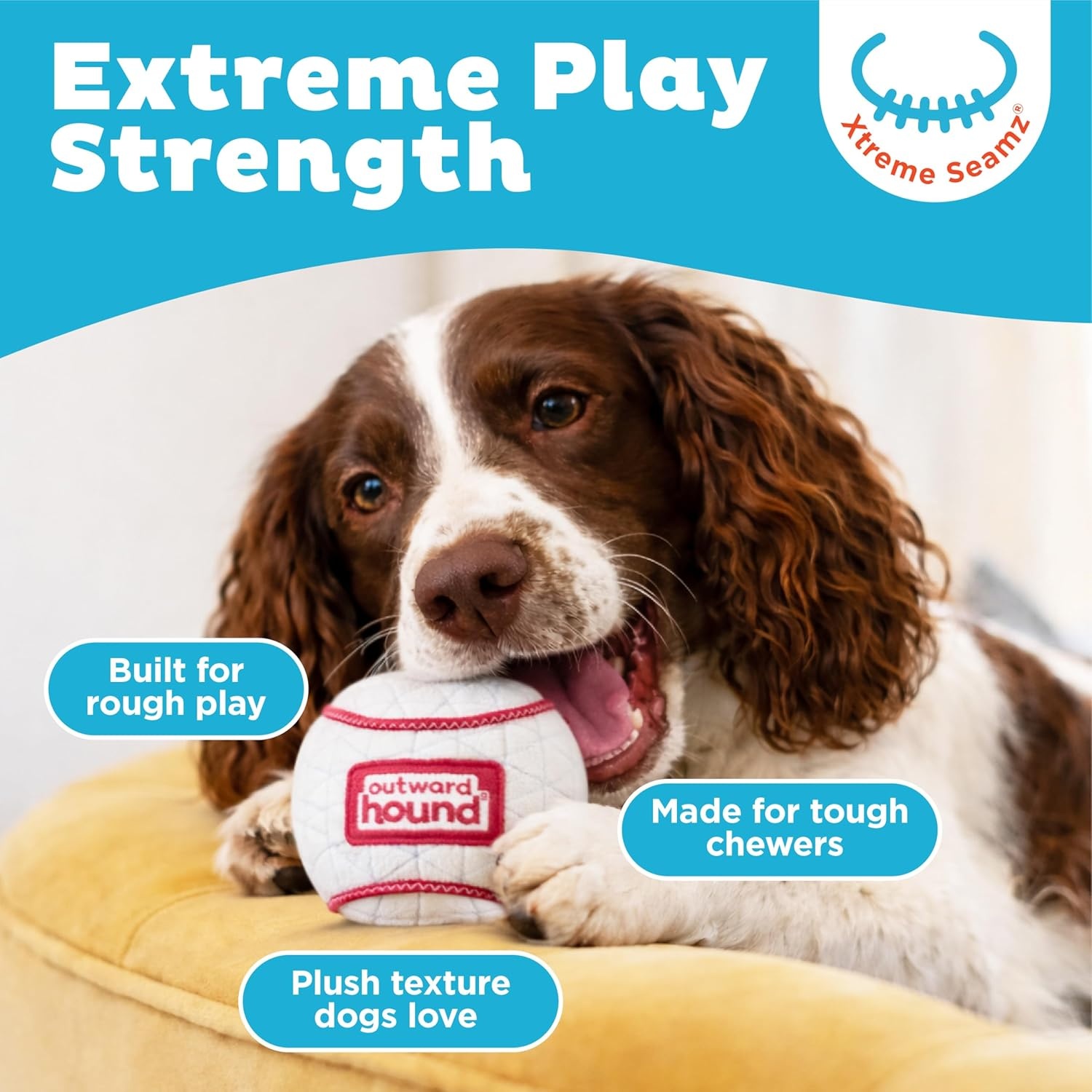 image:imageOutward Hound Xtreme Seamz Dog Toy Reinforced Seams amp Multiple Stitching Durable Plush with Squeakers Baseball 47